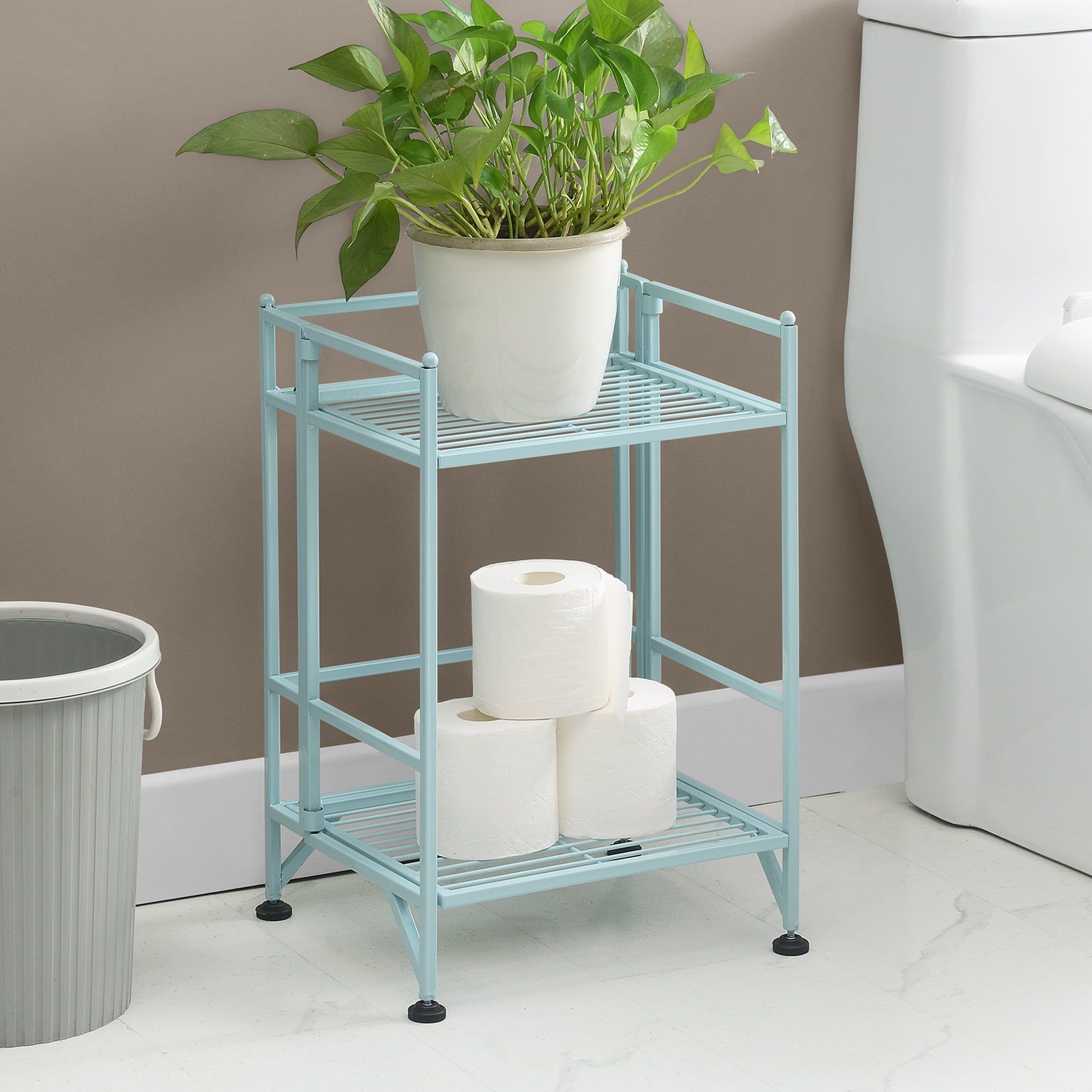 Sea Foam Adjustable 2-Tier Folding Metal Shelf