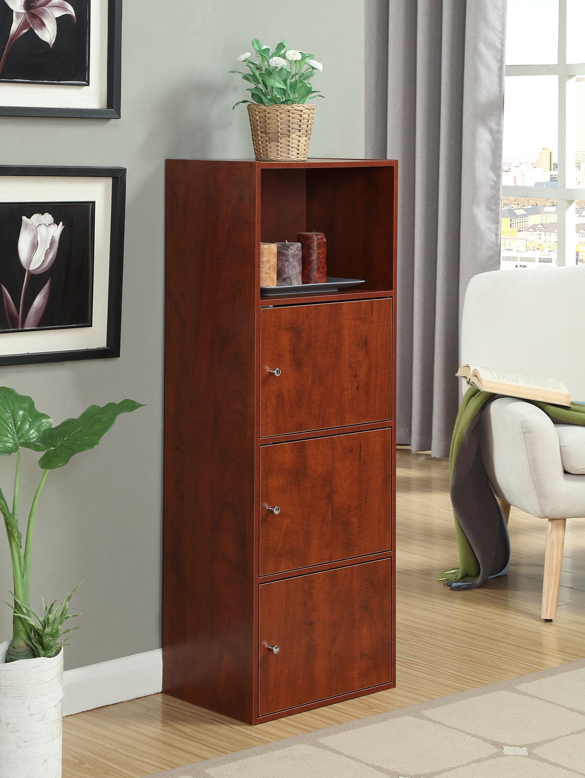 Cherry Adjustable Shelving Office Storage Cabinet with Chrome Knobs