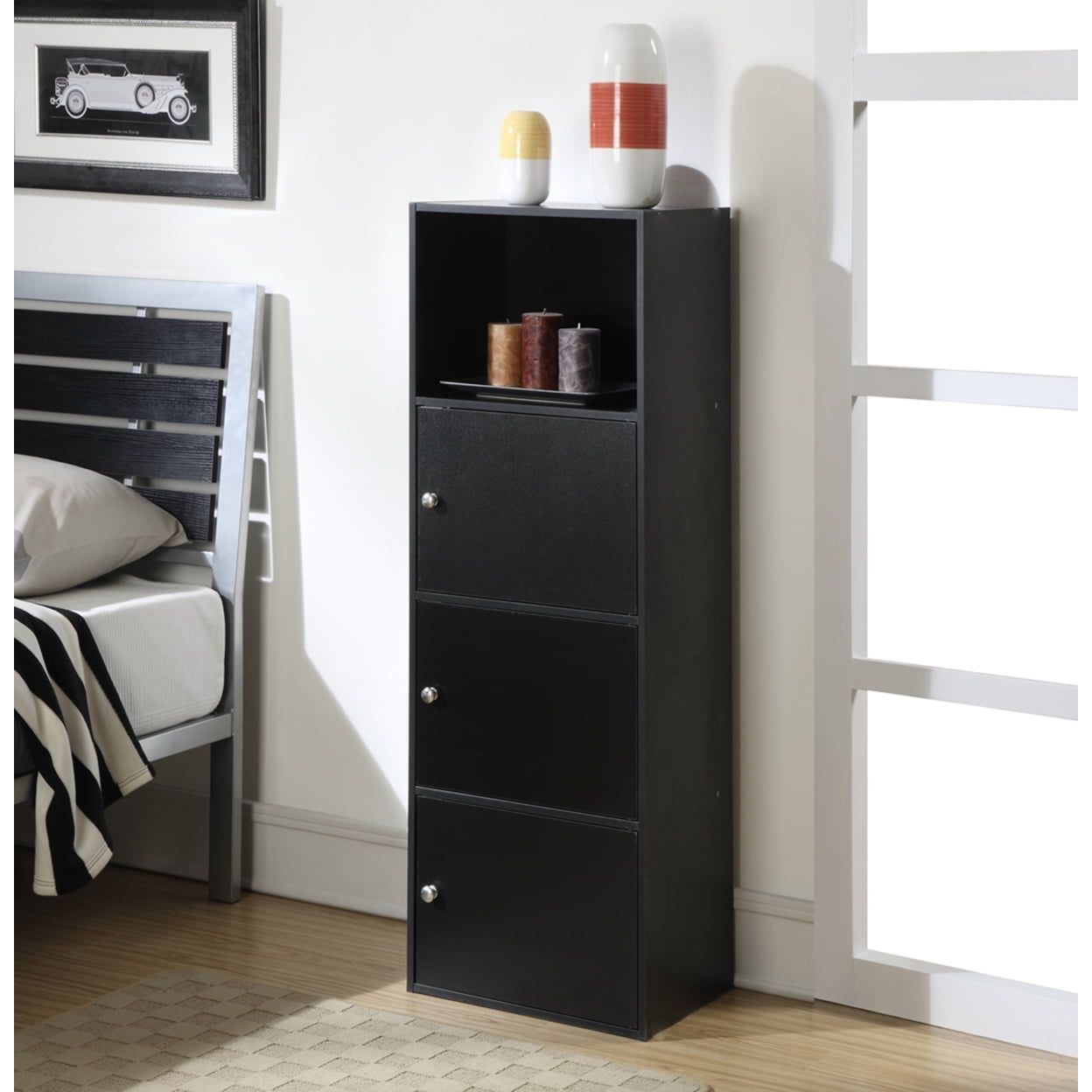 Modern Sleek Black Finish 3-Door Office Storage Cabinet