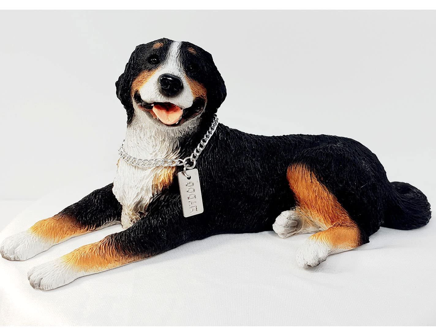 Hand-Painted Resin Bernese Mountain Dog Figurine with Glass Eyes