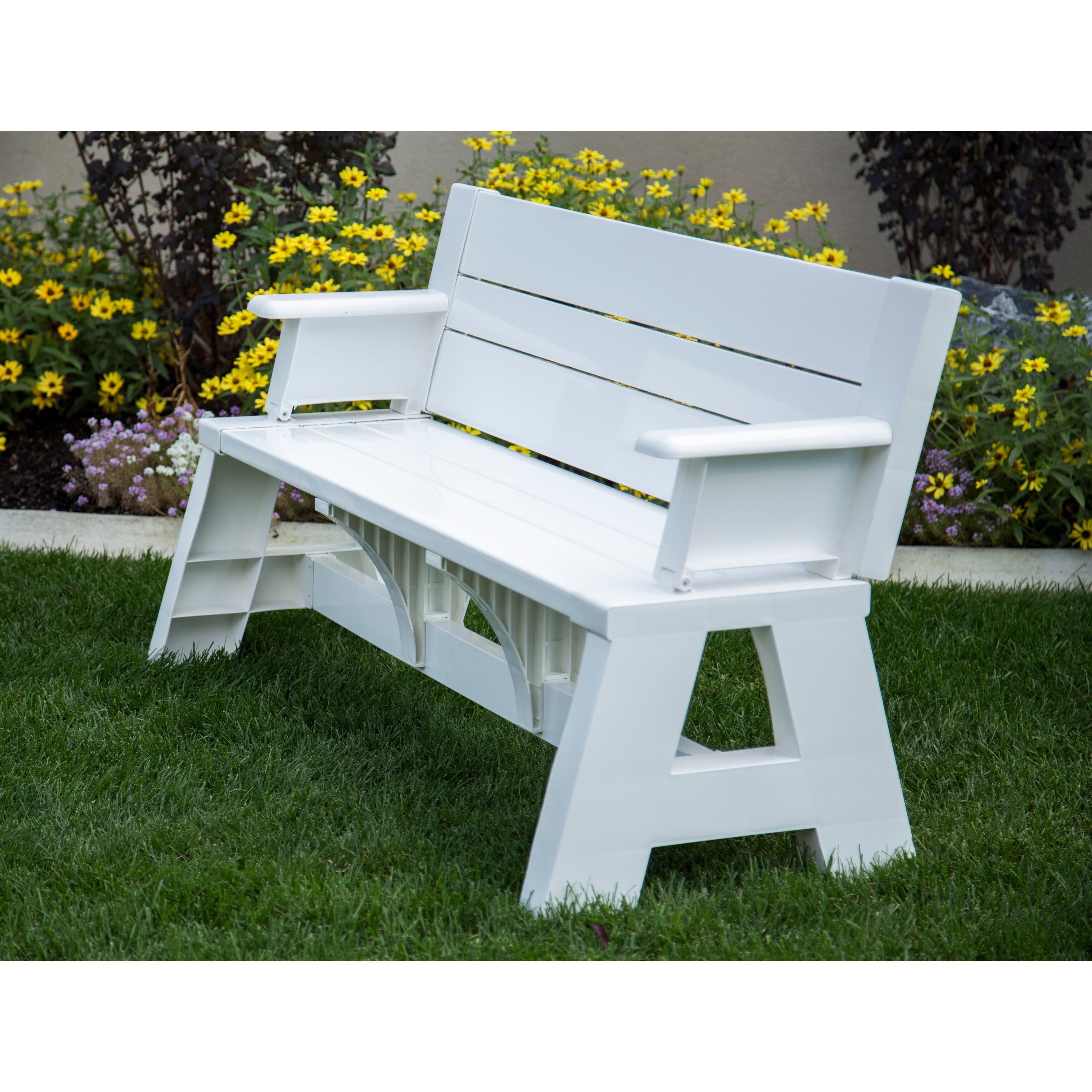 White Convertible Outdoor Bench and Picnic Table