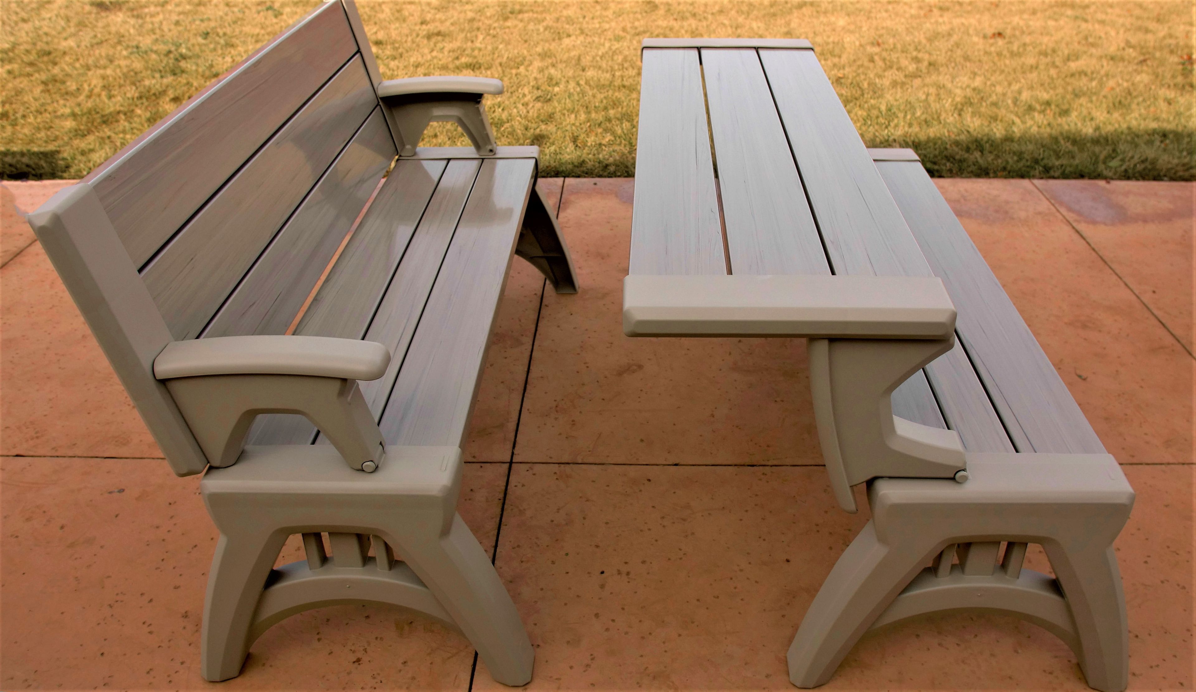 Convert a Bench 60" Outdoor / Vinyl Patio Bench Picnic Table, Driftwood, Generation II