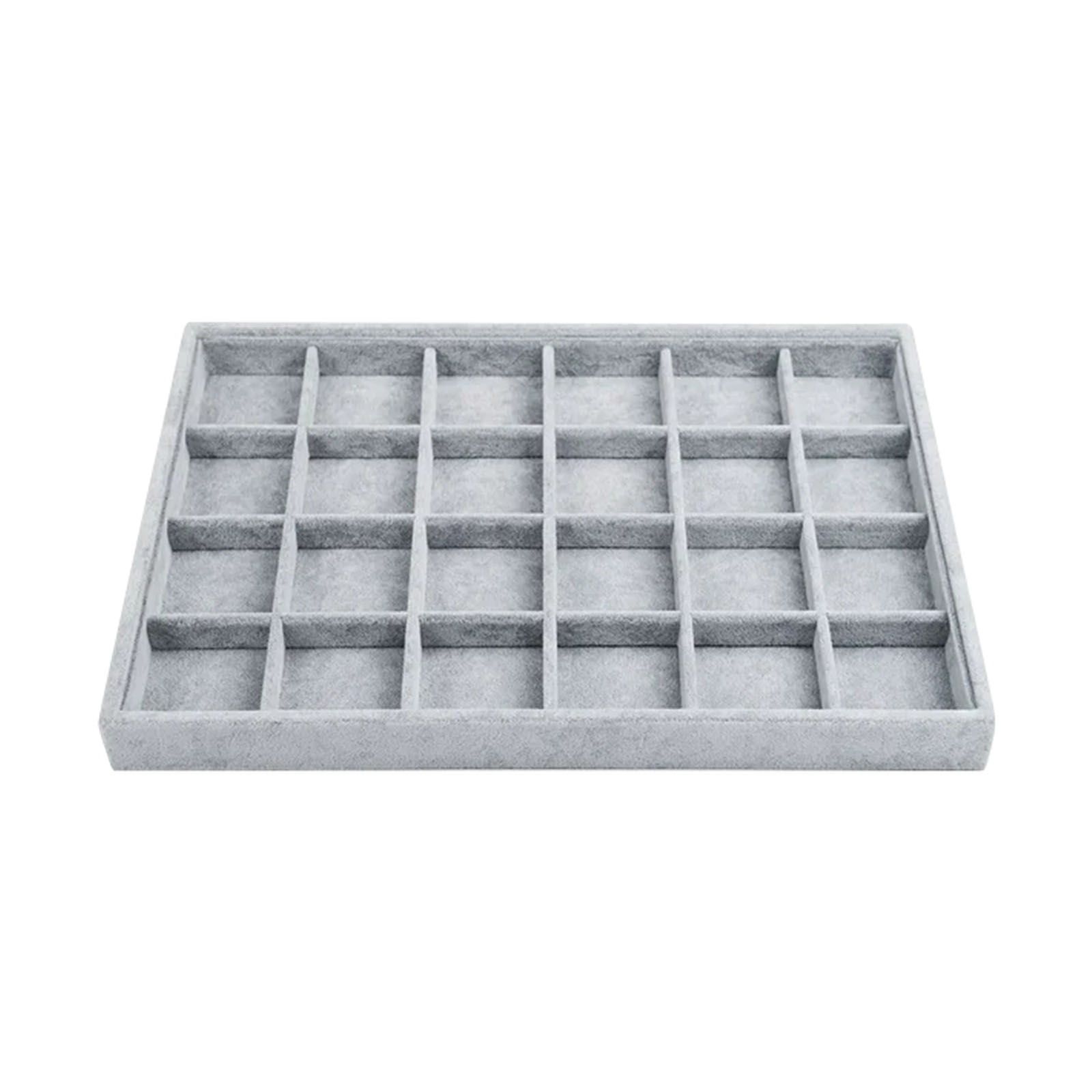 Ice Gray Velvet 24-Grid Stackable Jewelry Tray Organizer