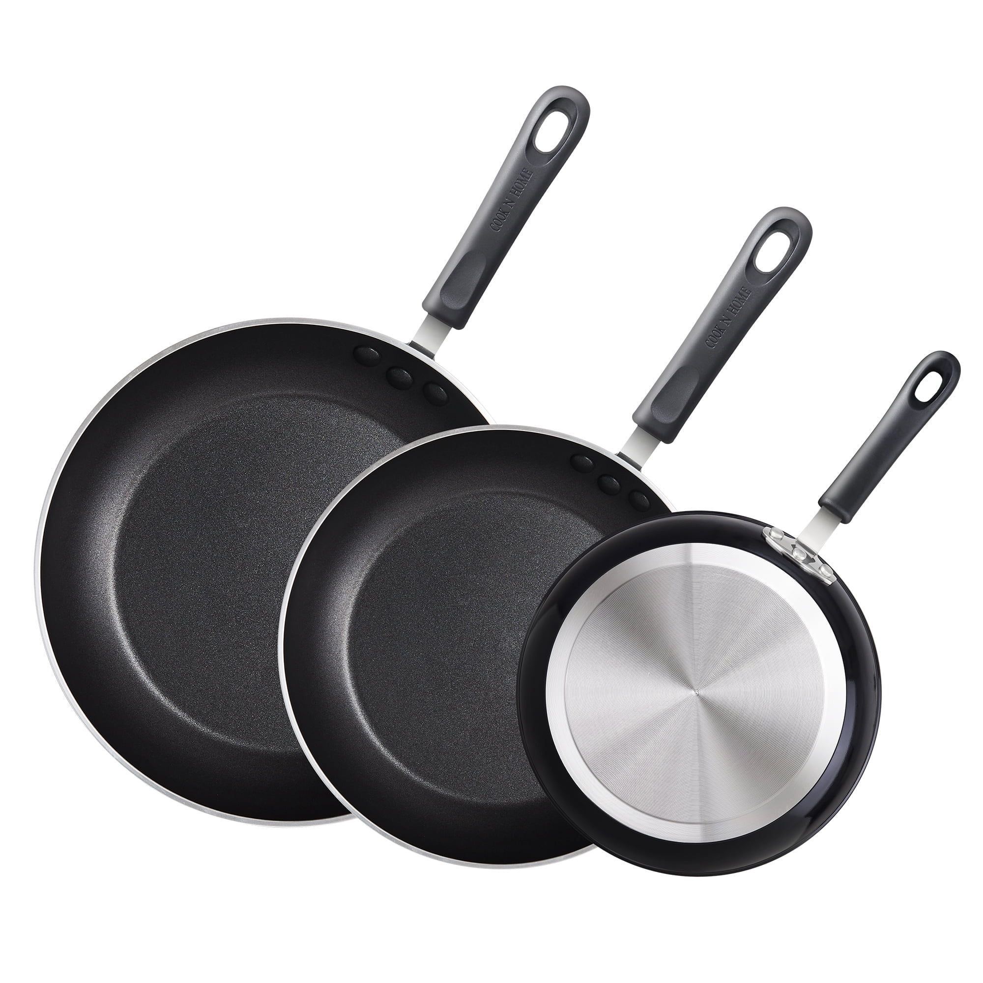 Black Aluminum Nonstick Fry Pan Set, 8/9.5/11-Inch, 3-Piece