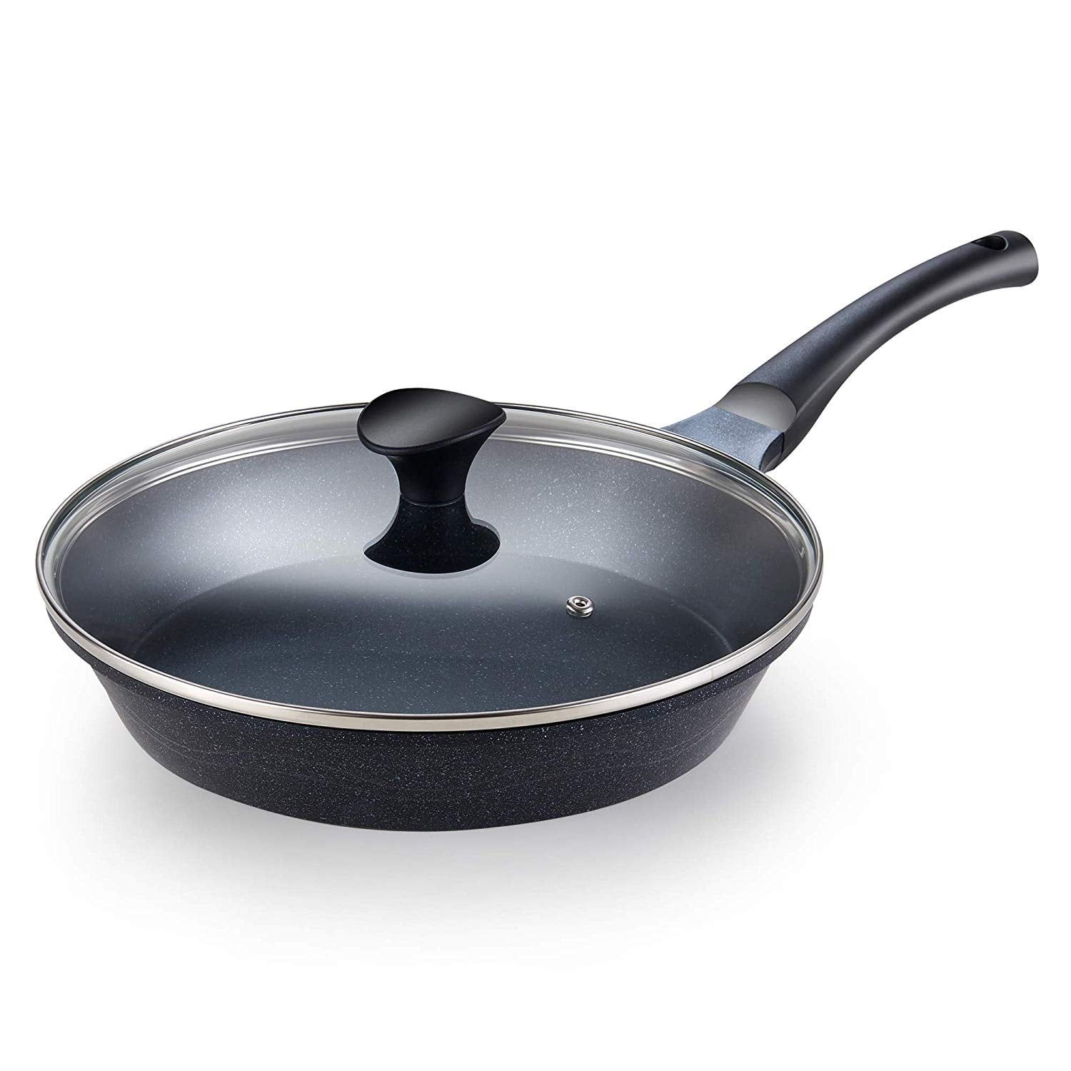 12-Inch Black Nonstick Aluminum Fry Pan with Lid