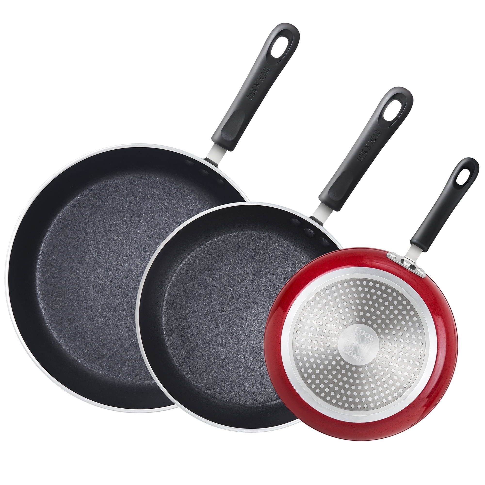 Marble Red Aluminum Nonstick Fry Pan Set, 8, 9.5, 11-Inch