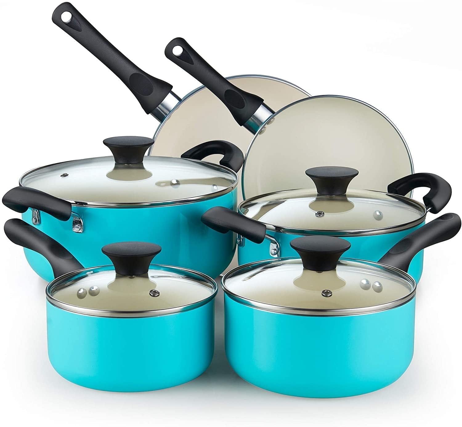 Turquoise 10-Piece Nonstick Aluminum Ceramic Cookware Set