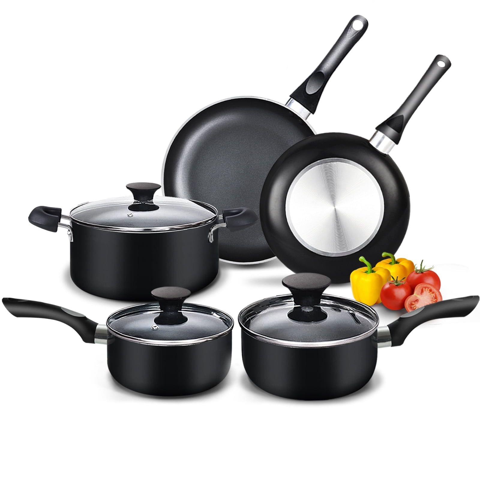 8-Piece Black Nonstick Aluminum Cookware Set with Stay-Cool Handles