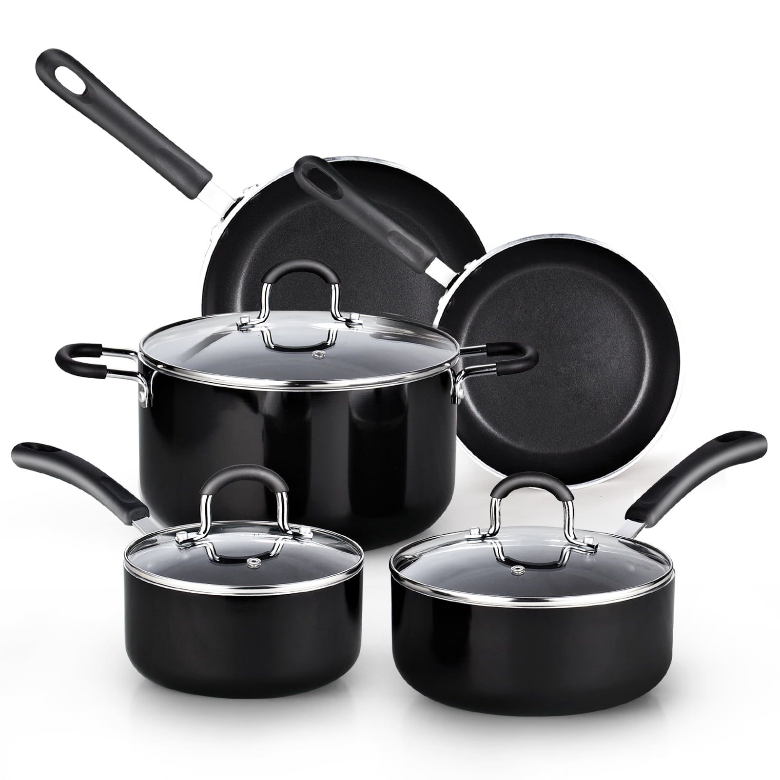 8-Piece Black Nonstick Aluminum Cookware Set