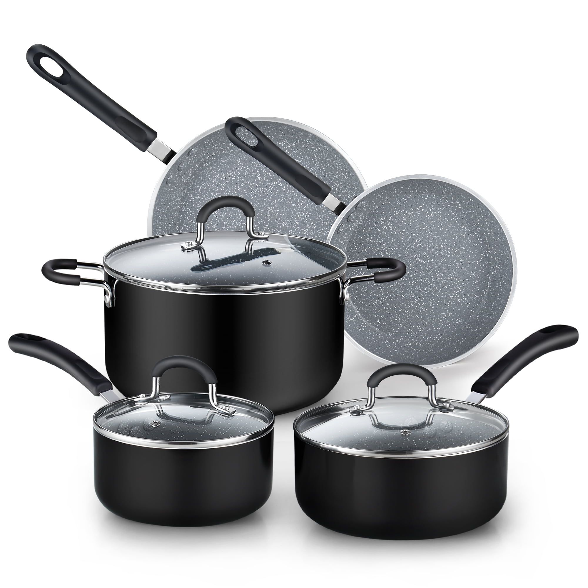 8-Piece Gray Nonstick Aluminum Cookware Set with Glass Lids