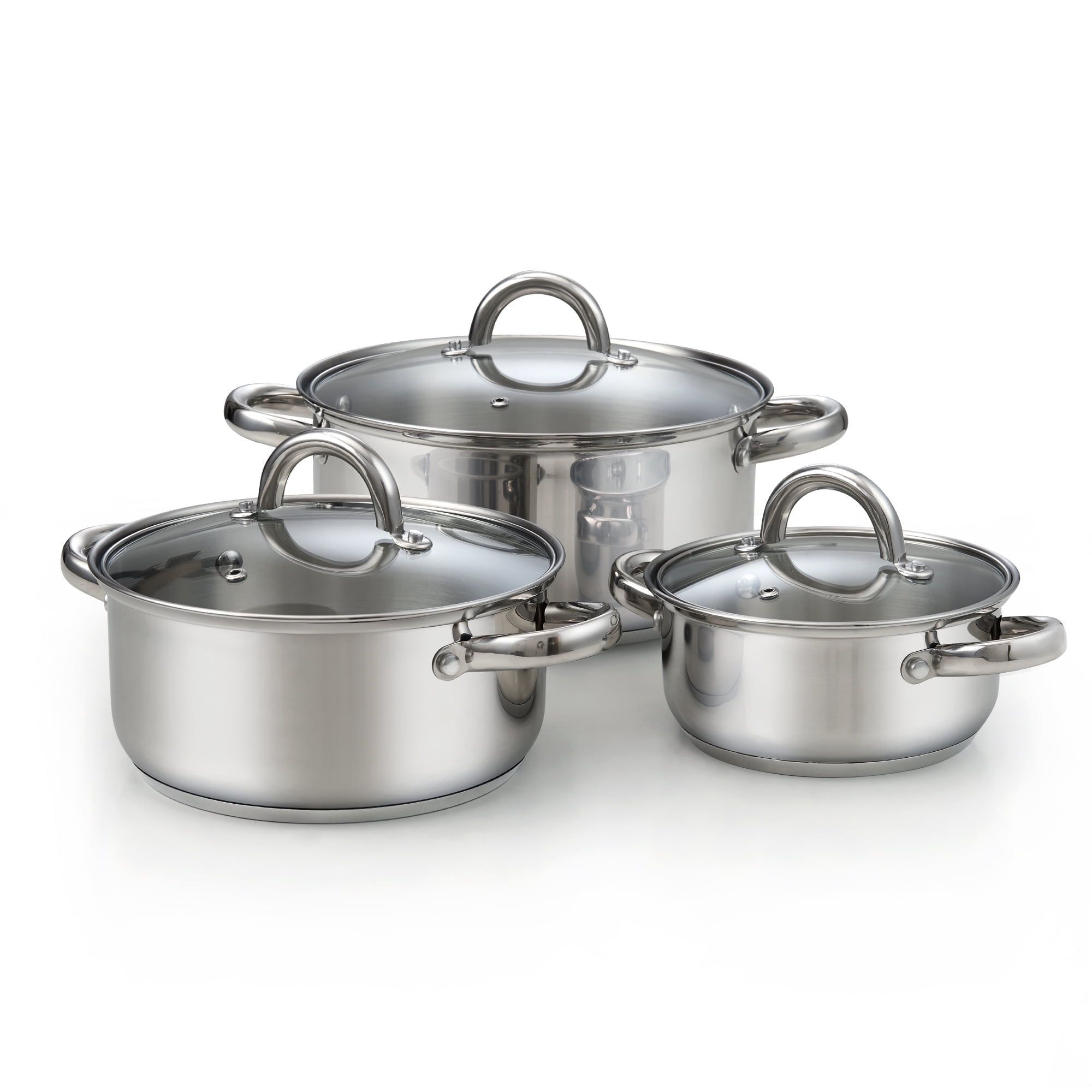 Stainless Steel 6-Piece Sauce Pot and Casserole Set with Glass Lids