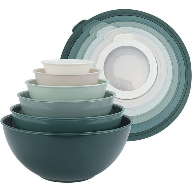 Teal 12-Piece Plastic Nesting Mixing Bowls with Lids