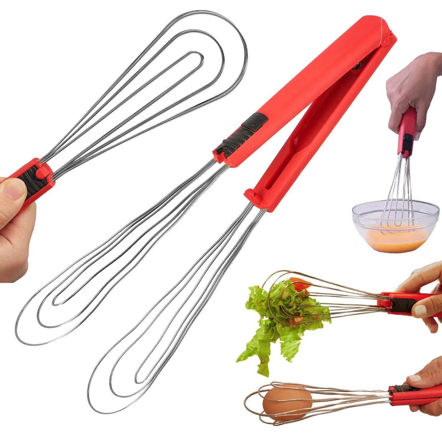 Red Stainless Steel 6-in-1 Multipurpose Kitchen Tongs