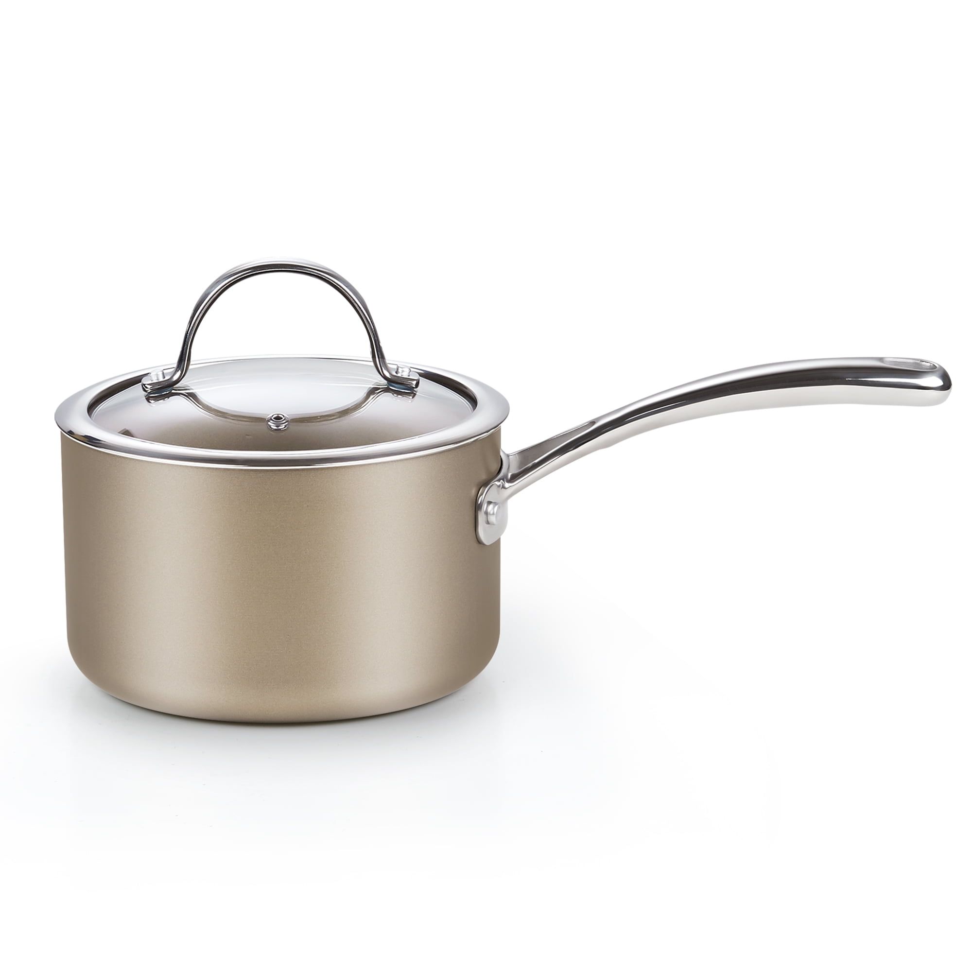 2-Quart Bronze Nonstick Aluminum Saucier with Glass Lid