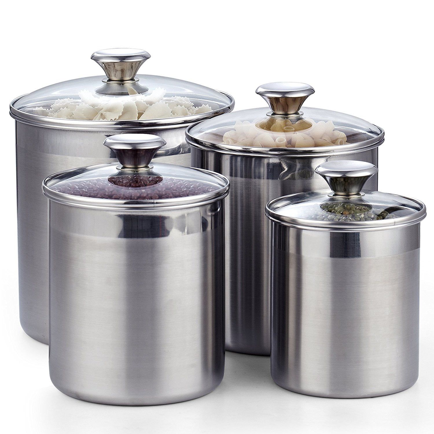 Stainless Steel 4-Piece Airtight Canister Set with Glass Lids