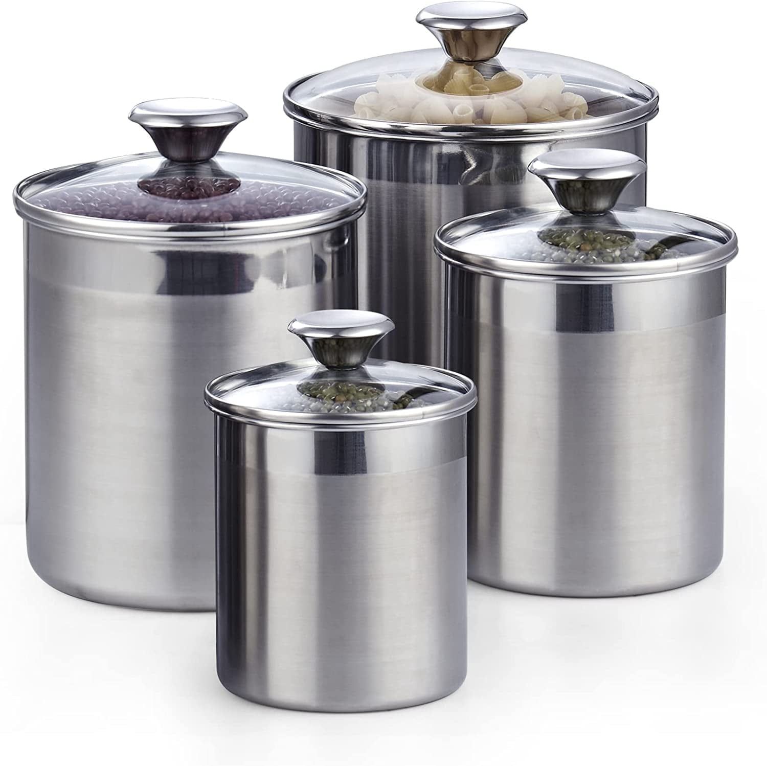 Medium Brushed Stainless Steel 4-Piece Airtight Canister Set