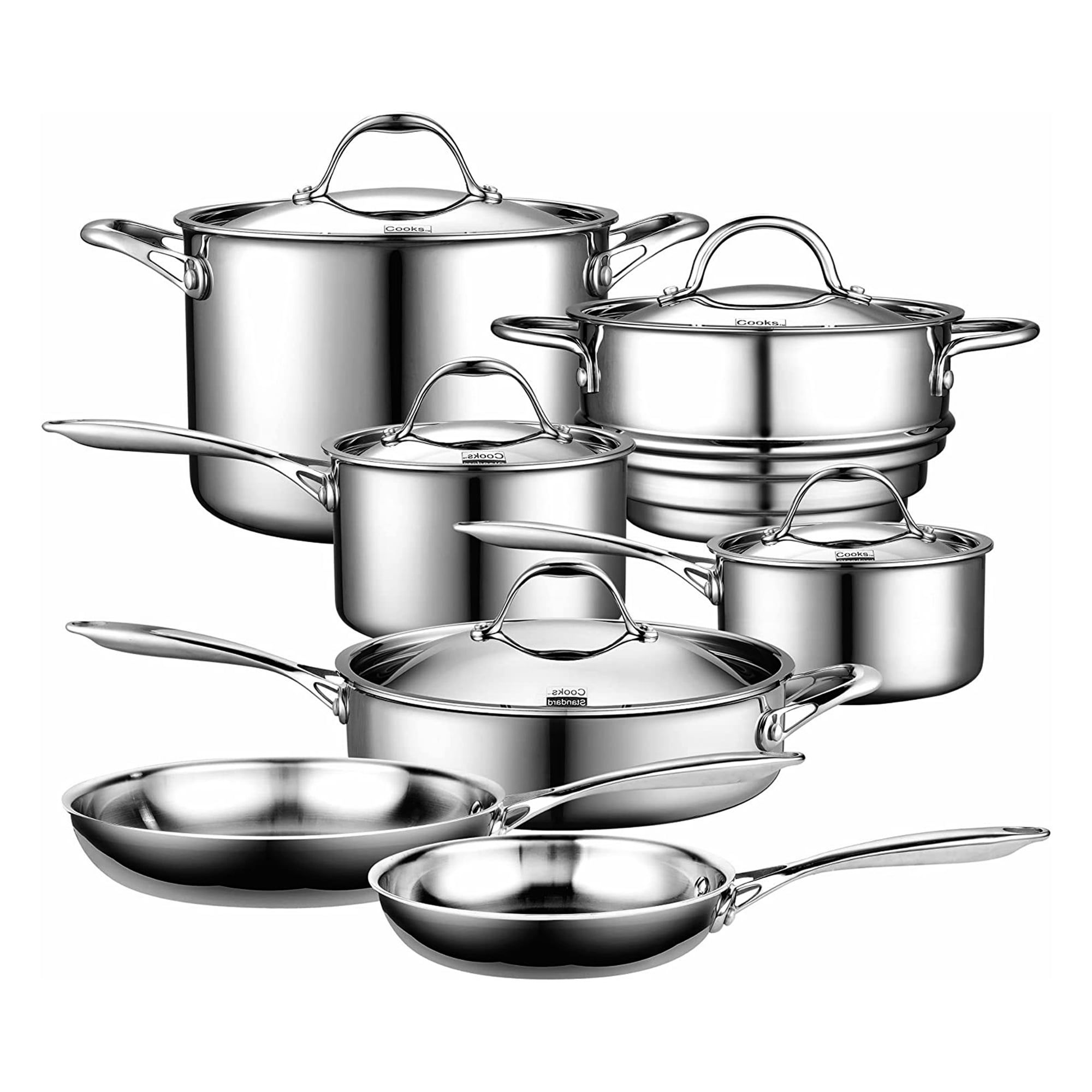 12-Piece Stainless Steel Tri-Ply Cookware Set with Glass Lids