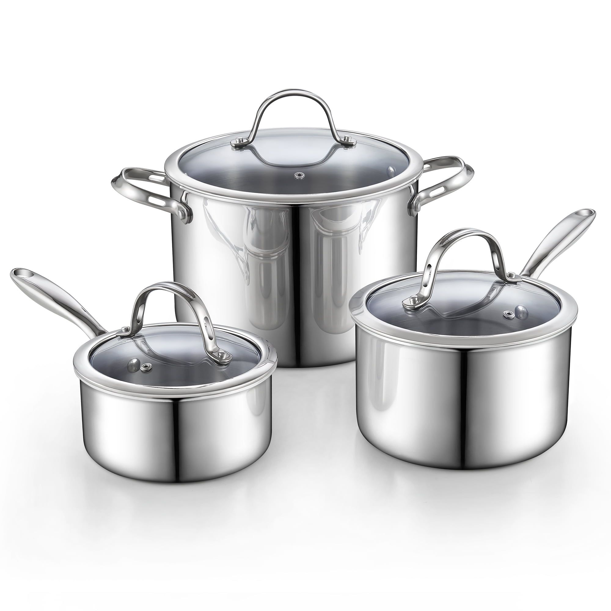 Cooks Standard 8-Quart Stainless Steel Cookware Set with Tempered Glass Lids