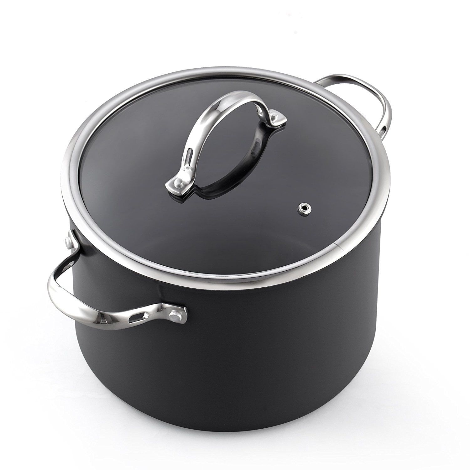 Black 8-Quart Hard Anodized Nonstick Stockpot with Glass Lid