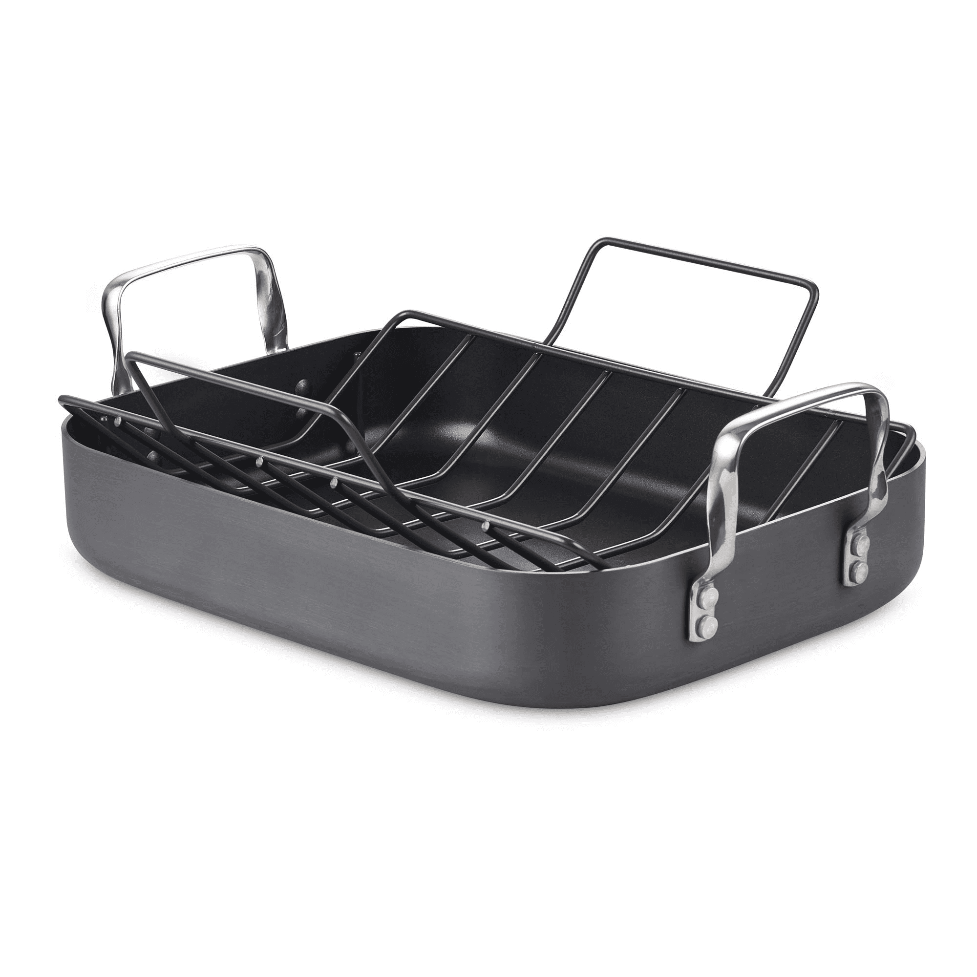 Hard Anodized Nonstick Rectangular Roasting Pan with Rack and Handles