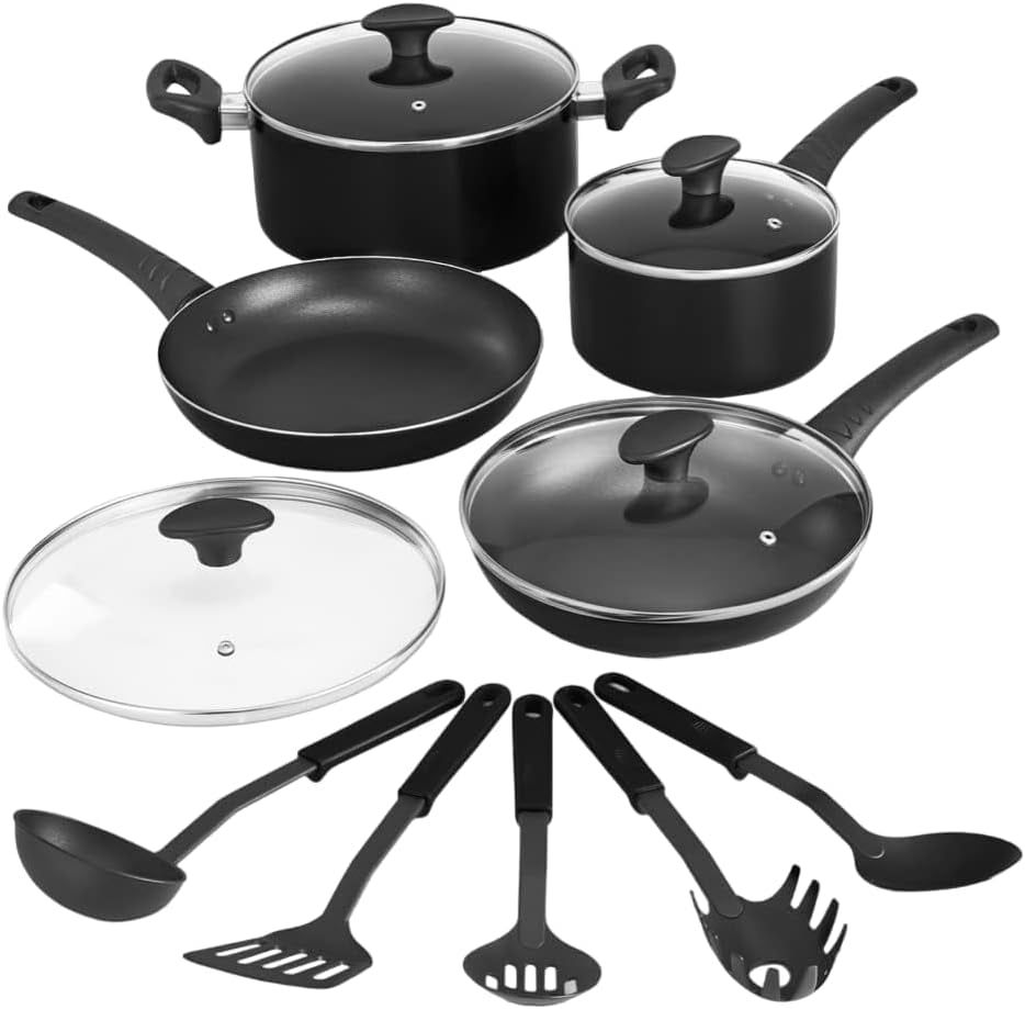 Black 12-Piece Nonstick Aluminum Cookware Set with Utensils