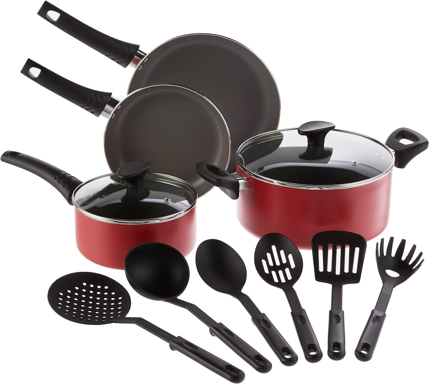 Red 12-Piece Nonstick Aluminum Cookware Set with Glass Lids