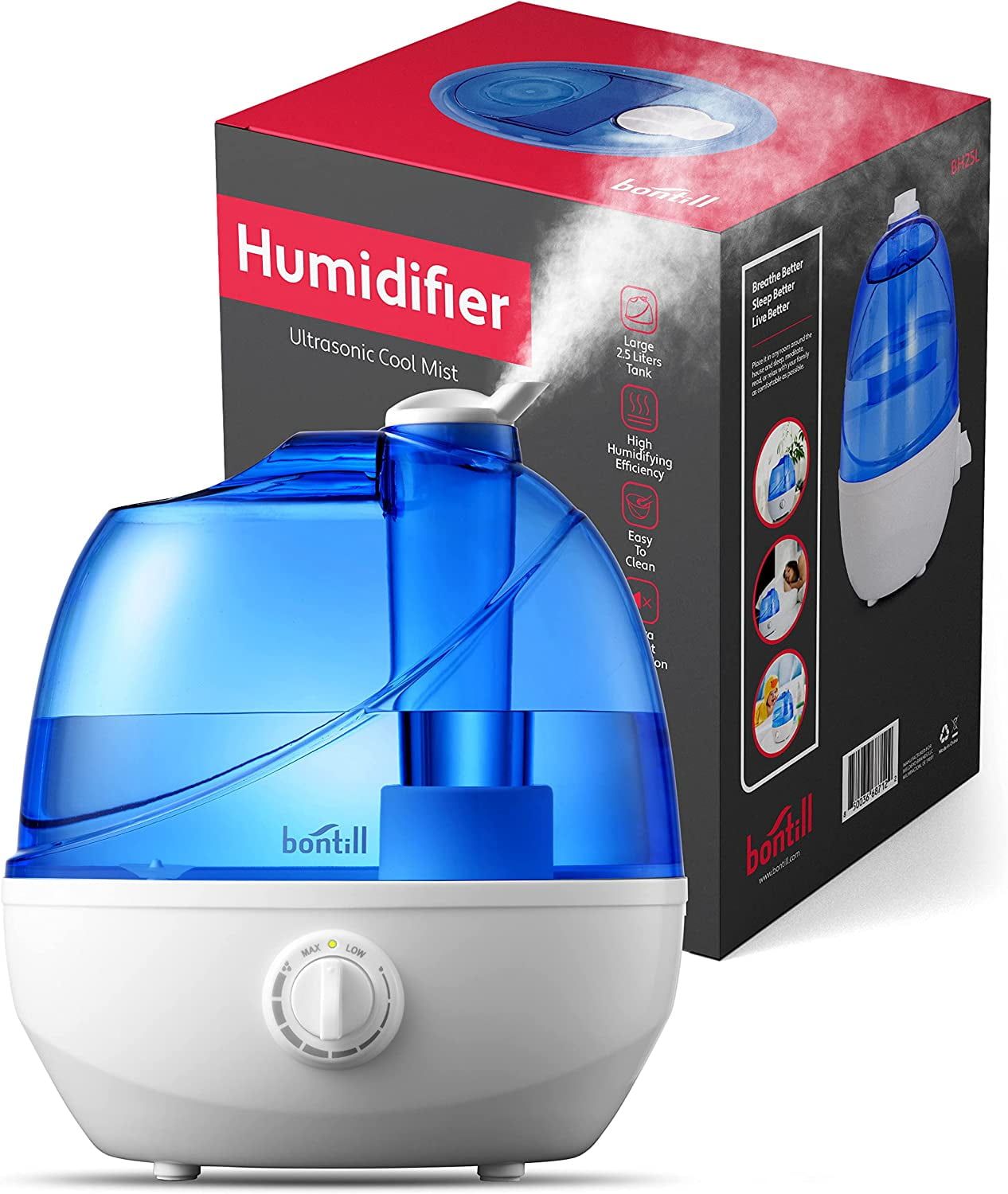 2.5L Blue and White Ultrasonic Cool Mist Humidifier