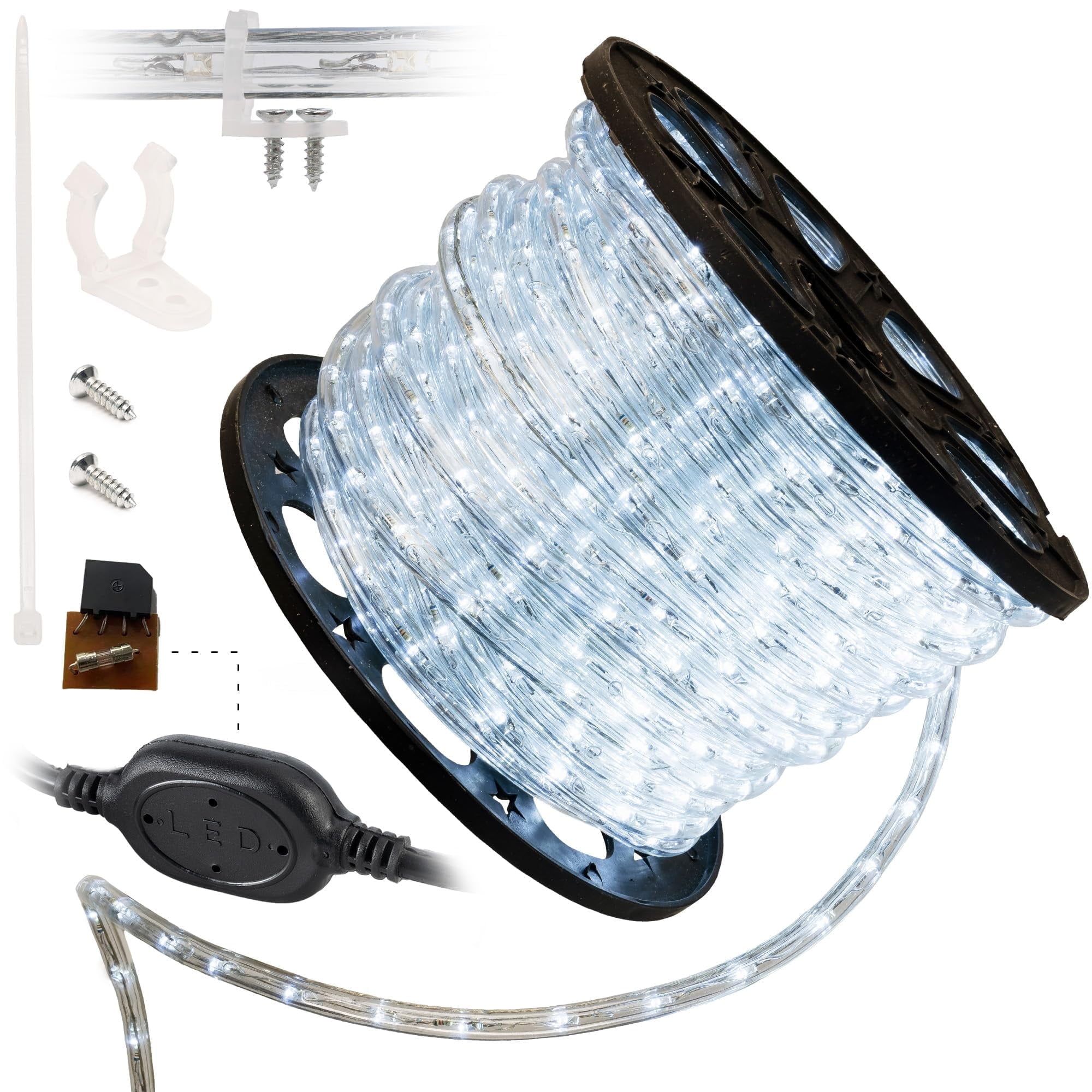 Cool White 150' LED Rope Lights with Flexible PVC Tubing