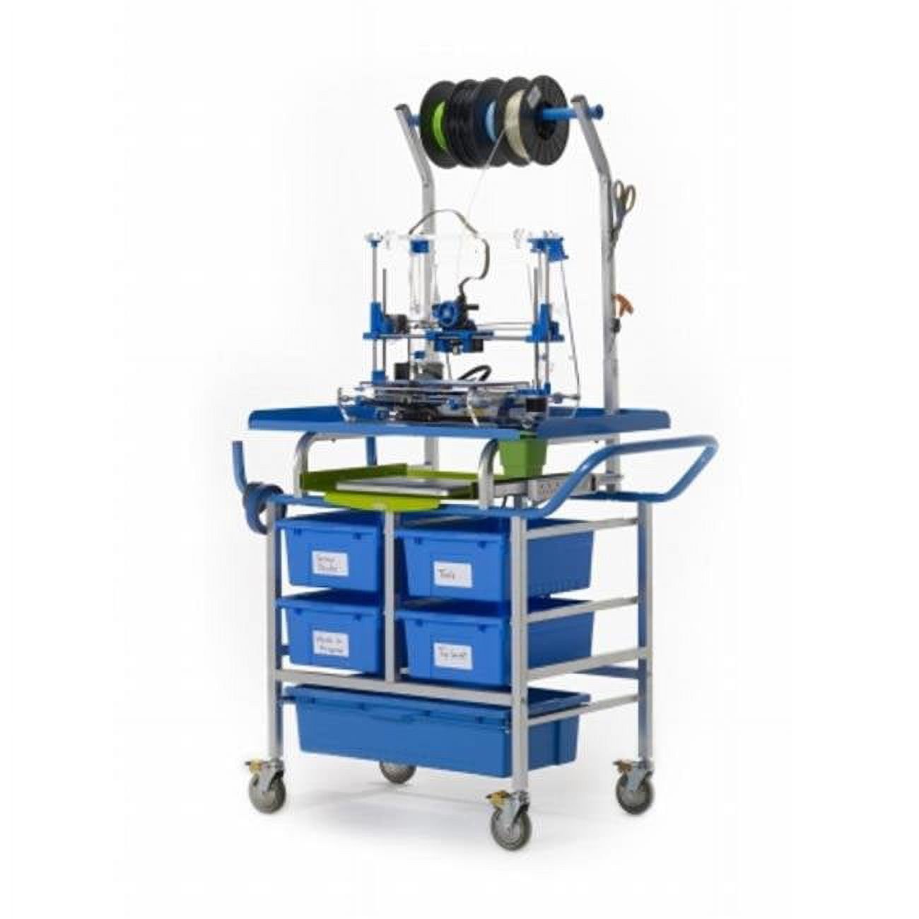 Blue Adjustable 3D Printer Cart with Storage Tubs