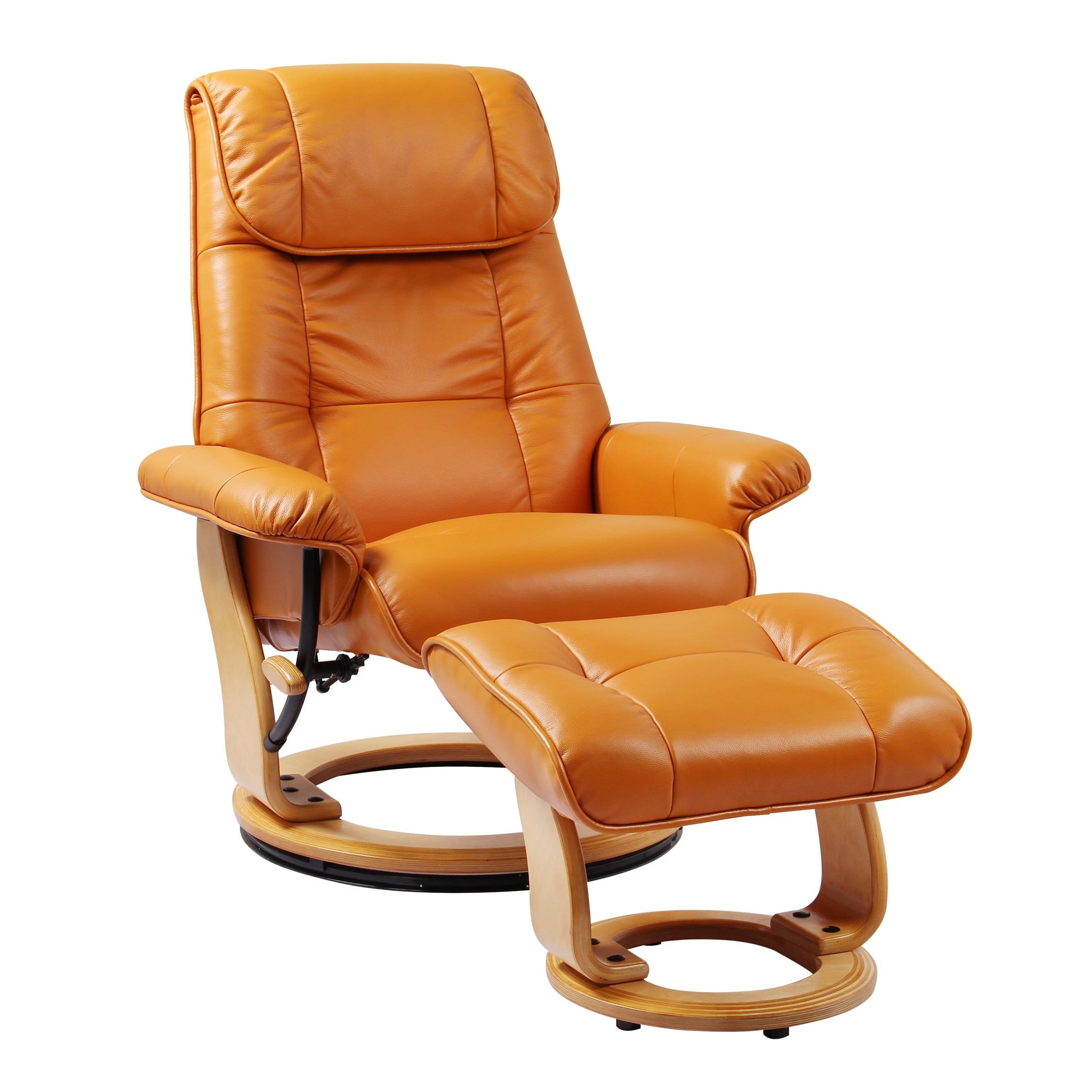 Orange Top Grain Leather Recliner with Ottoman