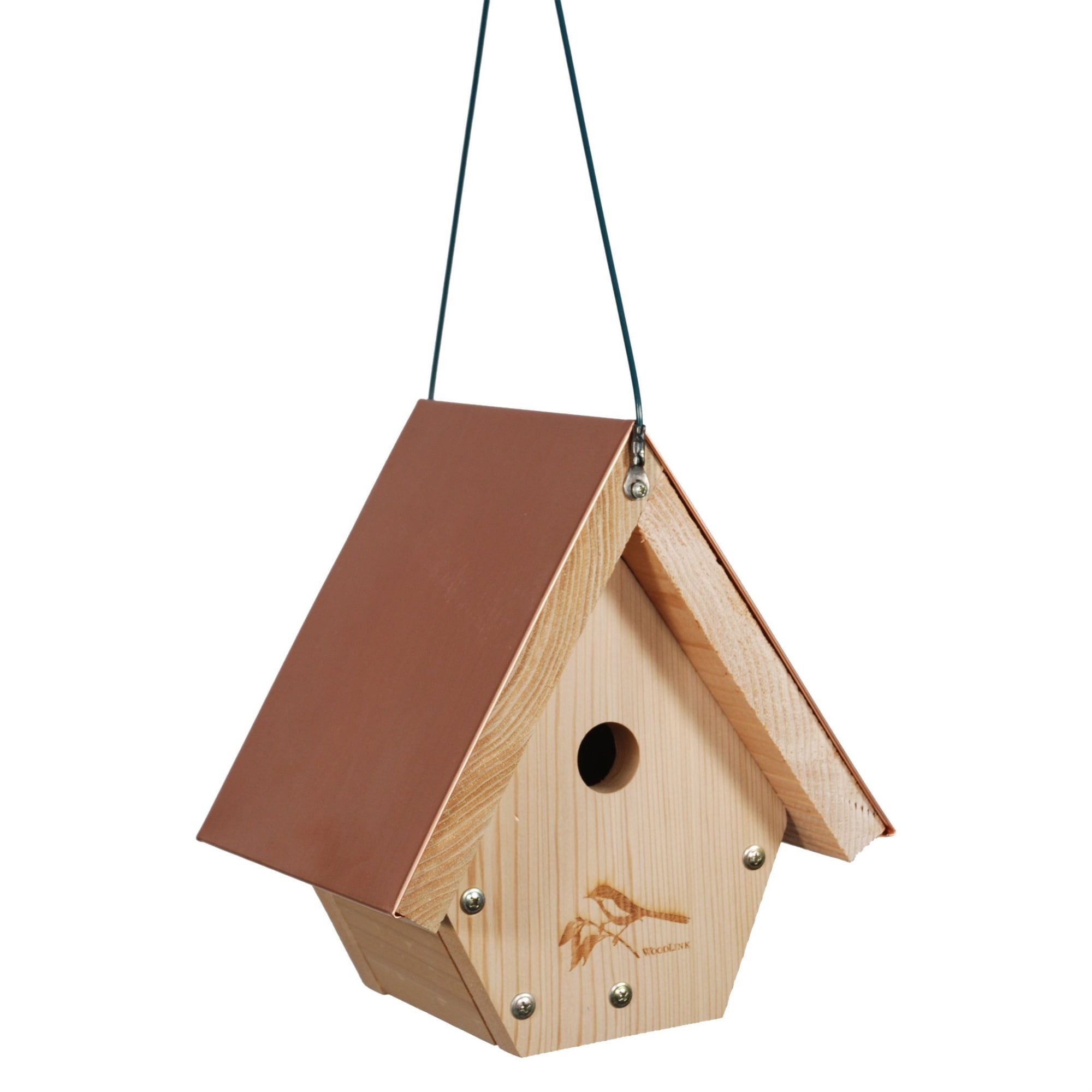 Cedar and Copper Hanging Wren Bird House with Etched Design