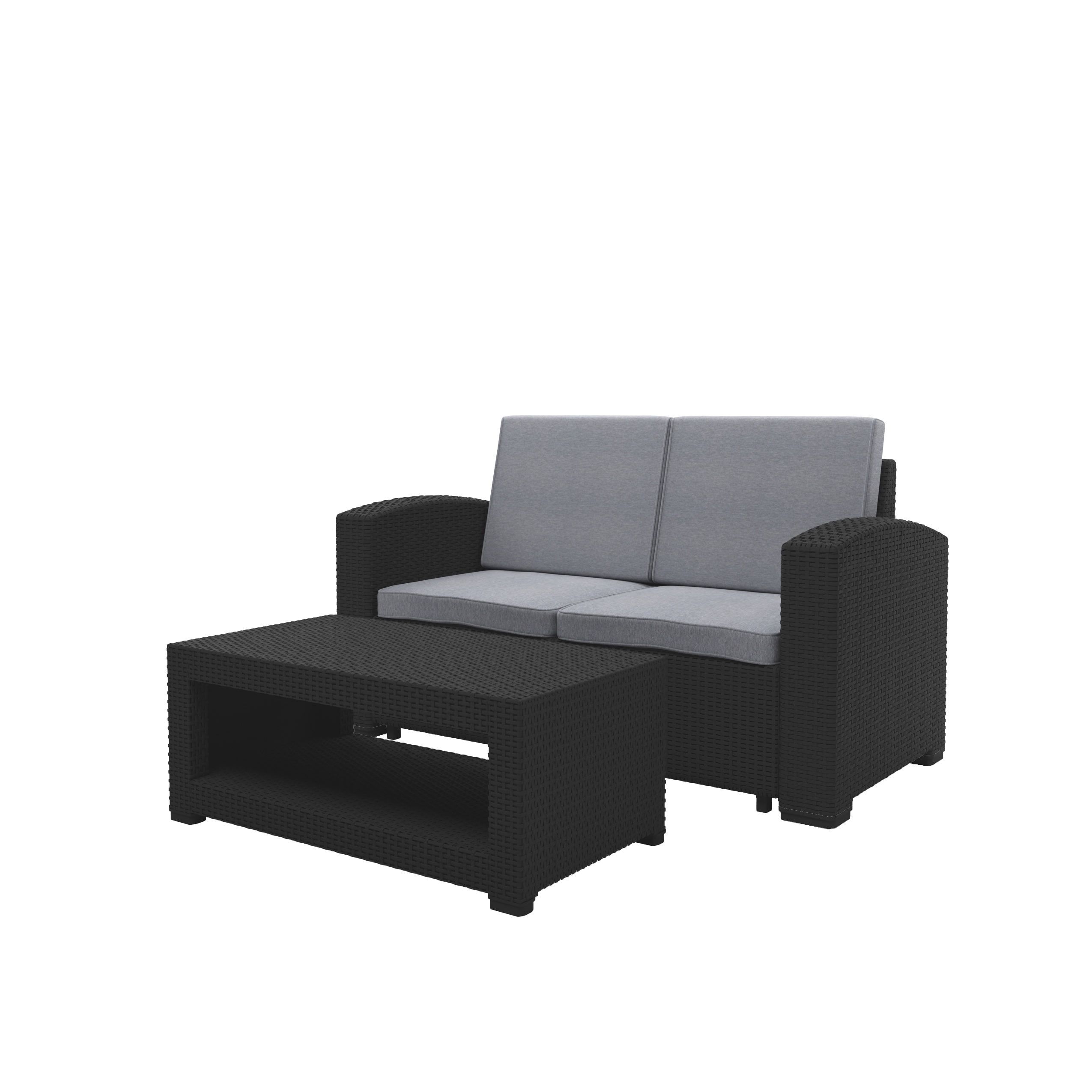 2-Piece Black Loveseat Patio Set with Gray Cushions