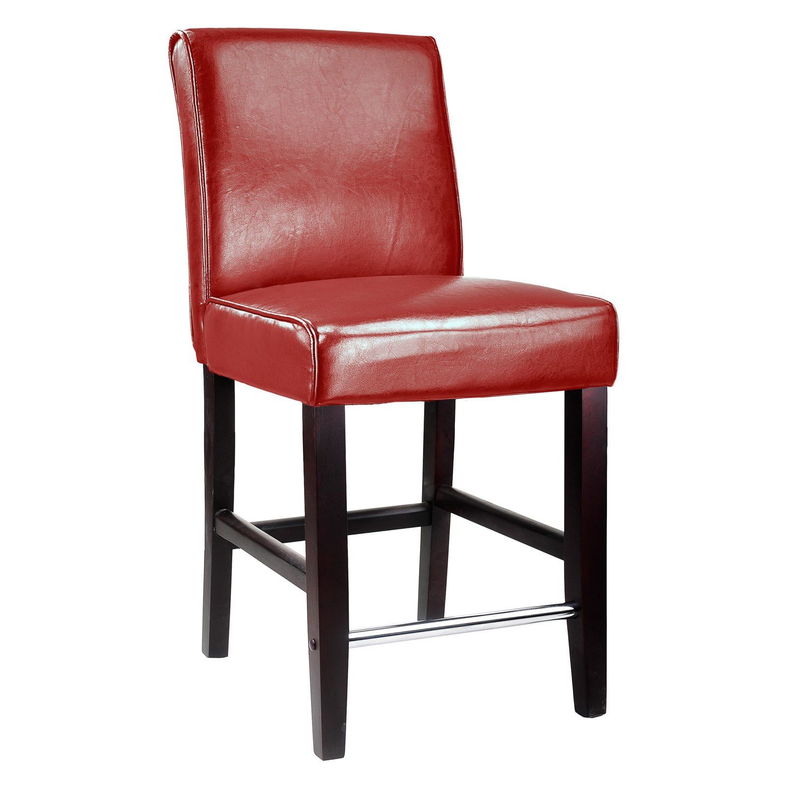 Dark Espresso Rubberwood Barstool with Red Leather Seat