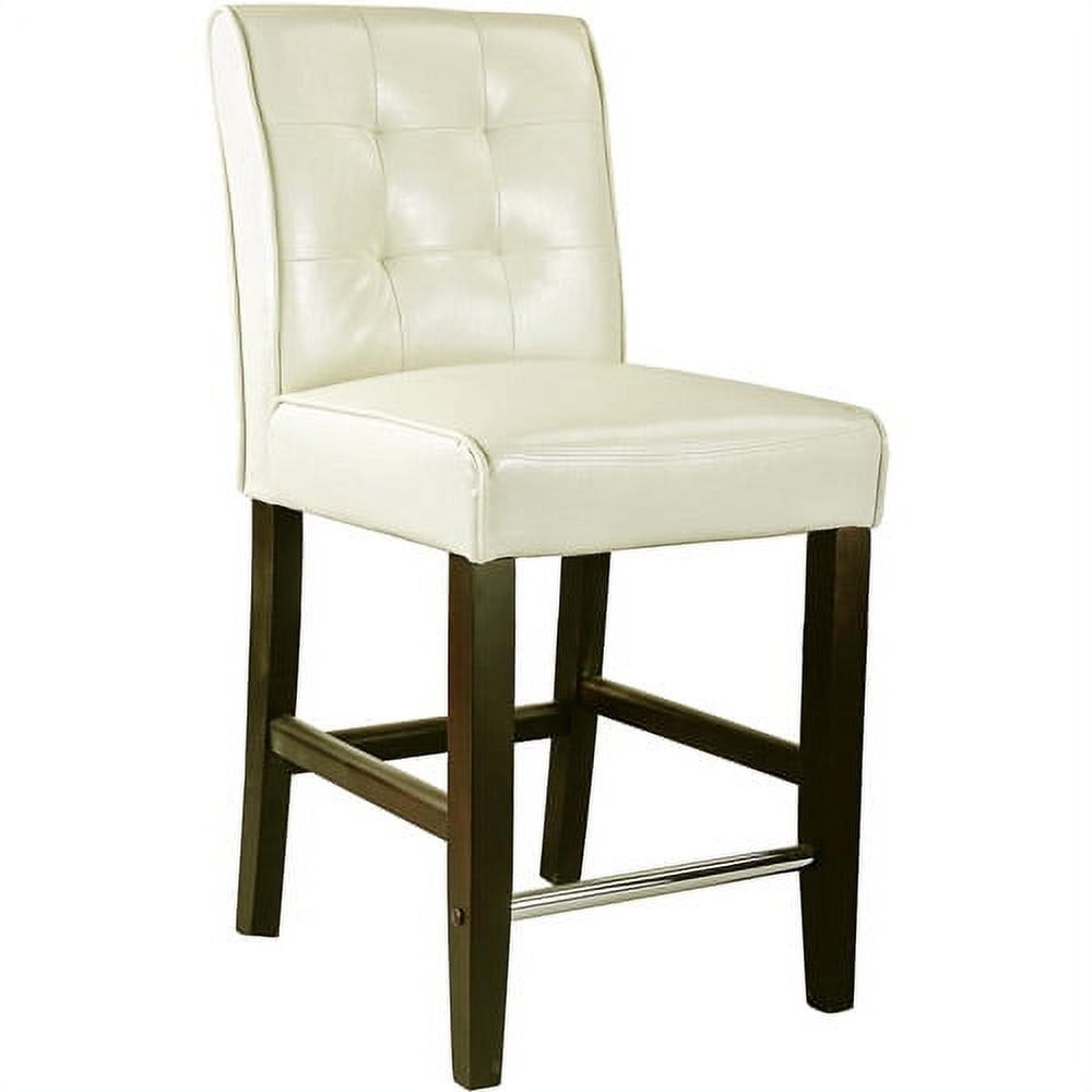 Cream Tufted Leather Barstool with Dark Espresso Wood Legs