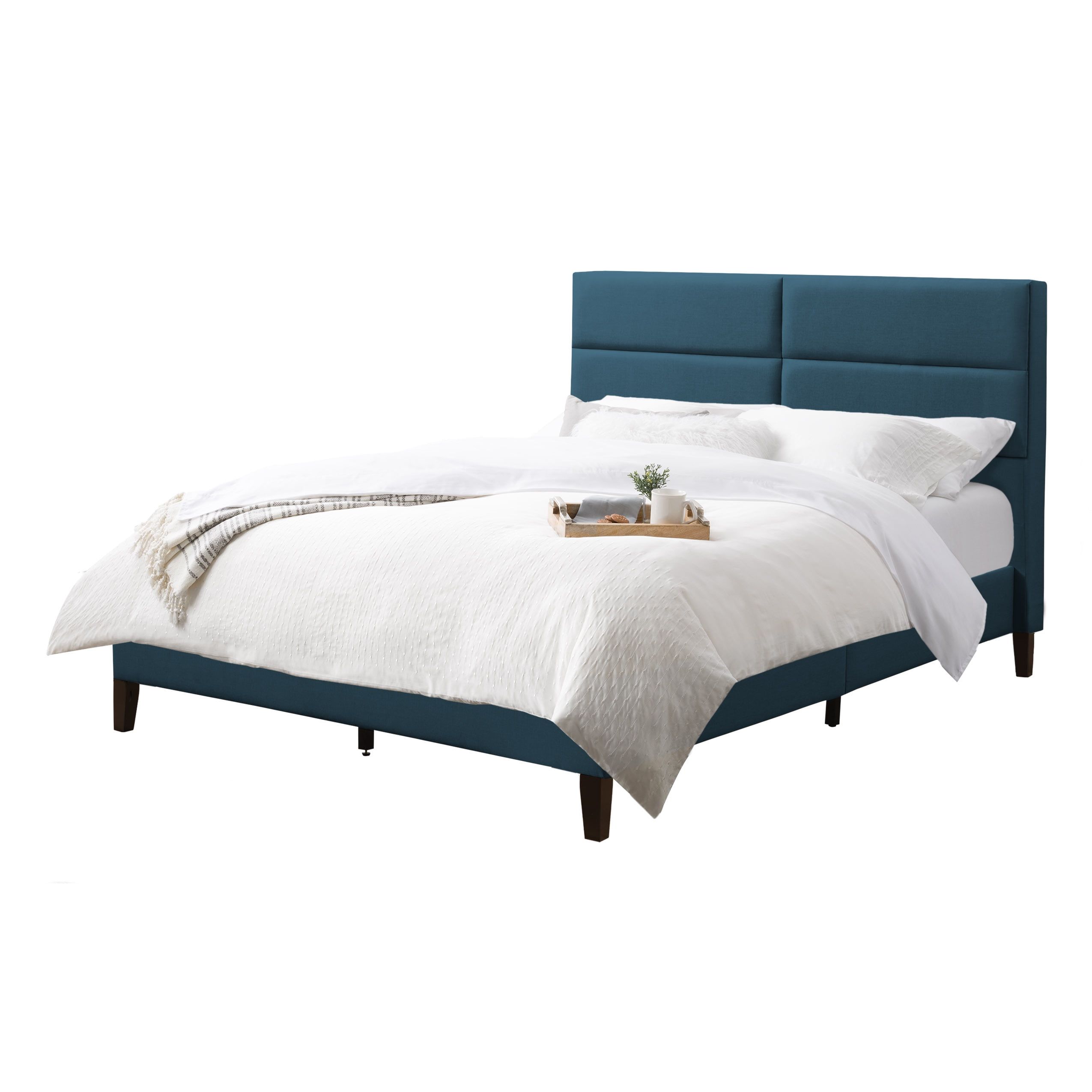 Ocean Blue Upholstered Full Bed with Tufted Headboard