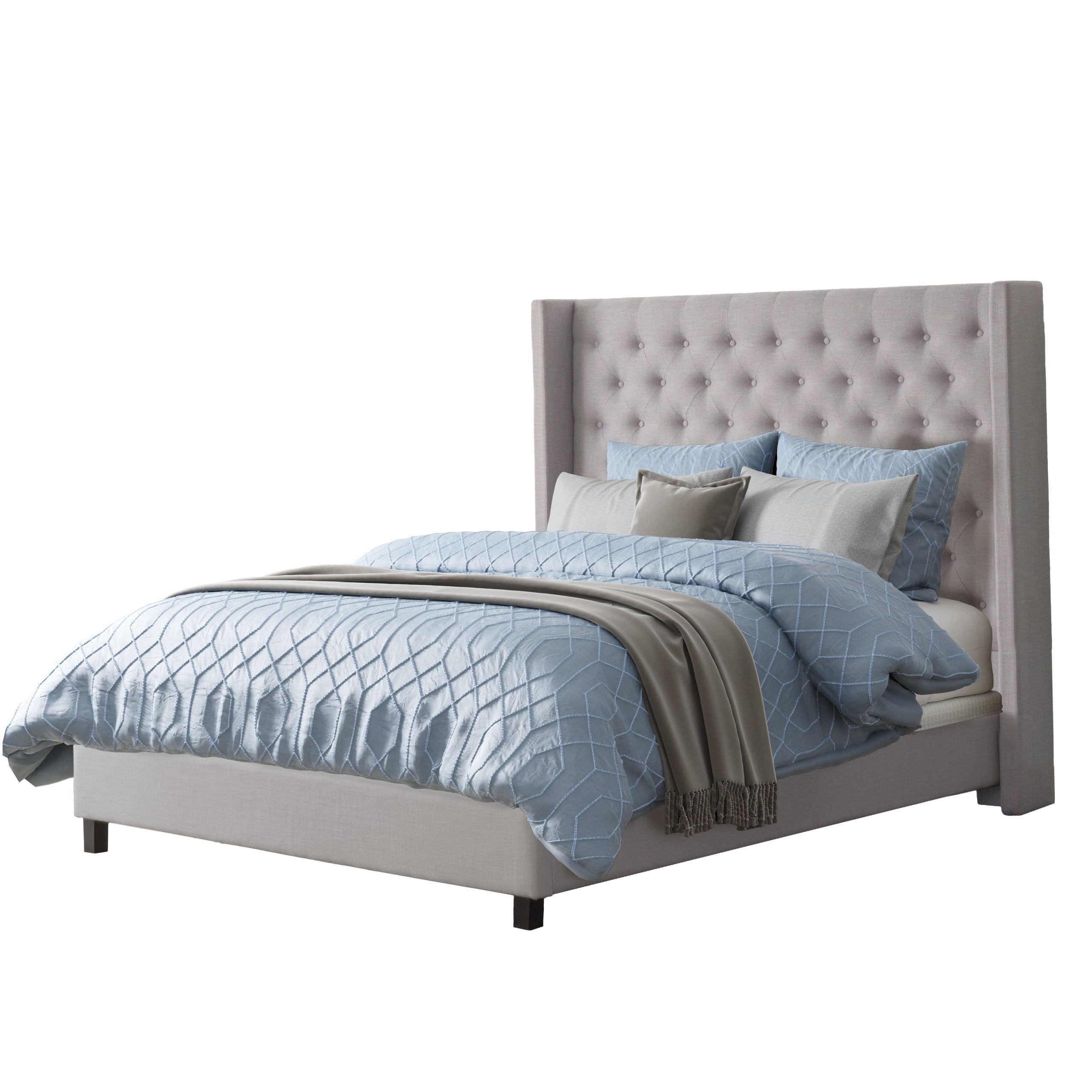 Fairfield King Gray Tufted Upholstered Bed with Nailhead Trim