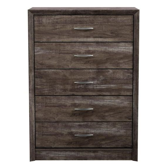 Mid-Century Brown Washed Oak 5-Drawer Extra Deep Dresser