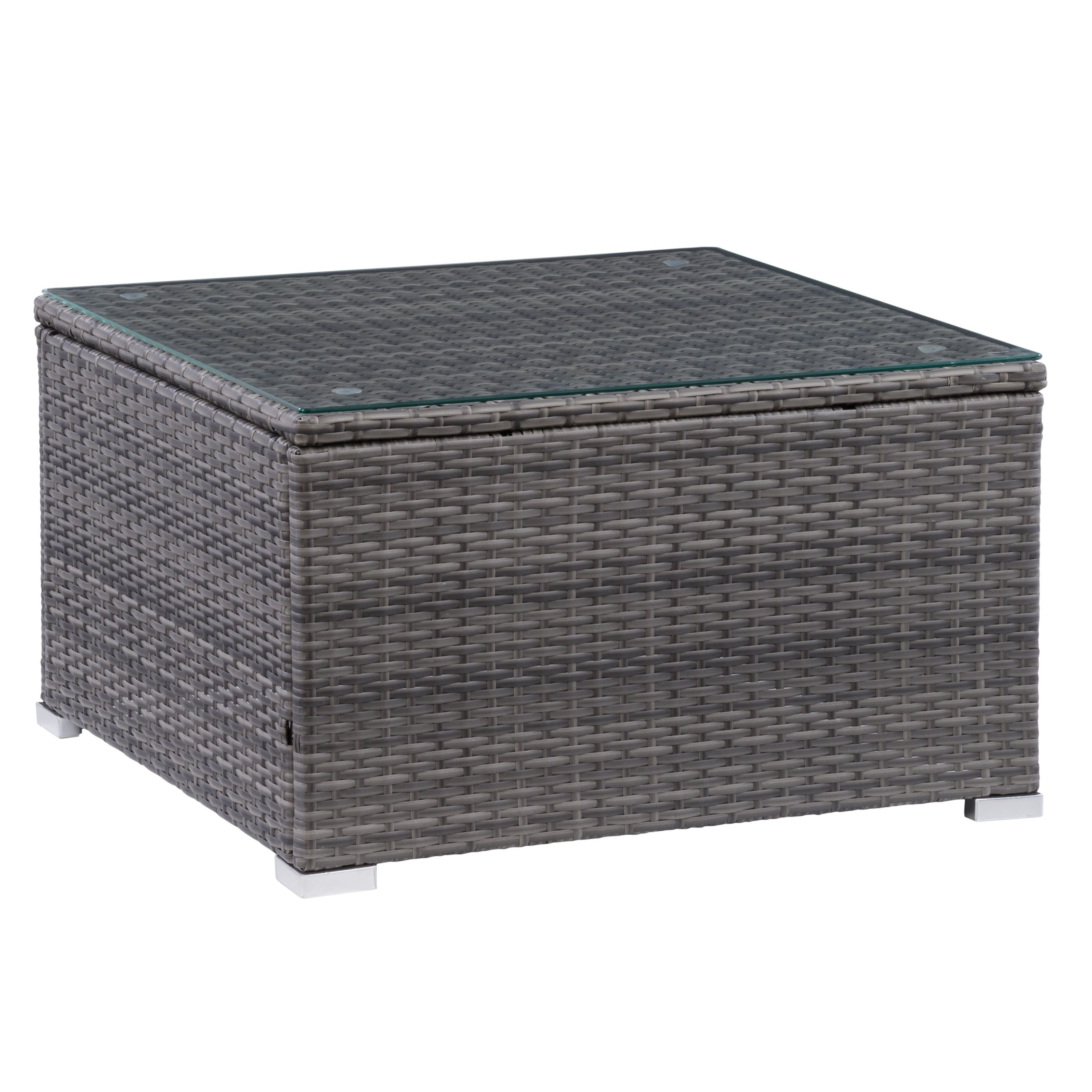 Gray Wicker Square Patio Coffee Table with Glass Top