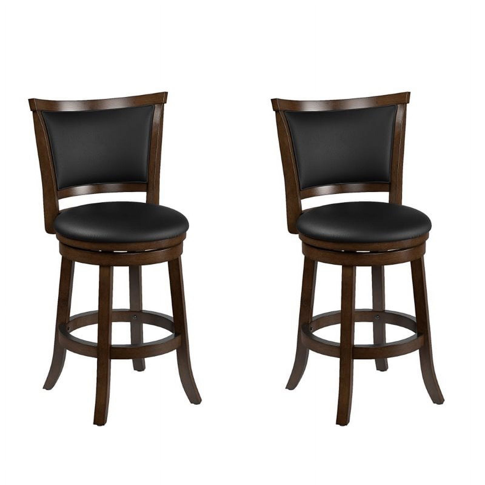 Espresso Brown Wood and Leather Swivel Barstool Set