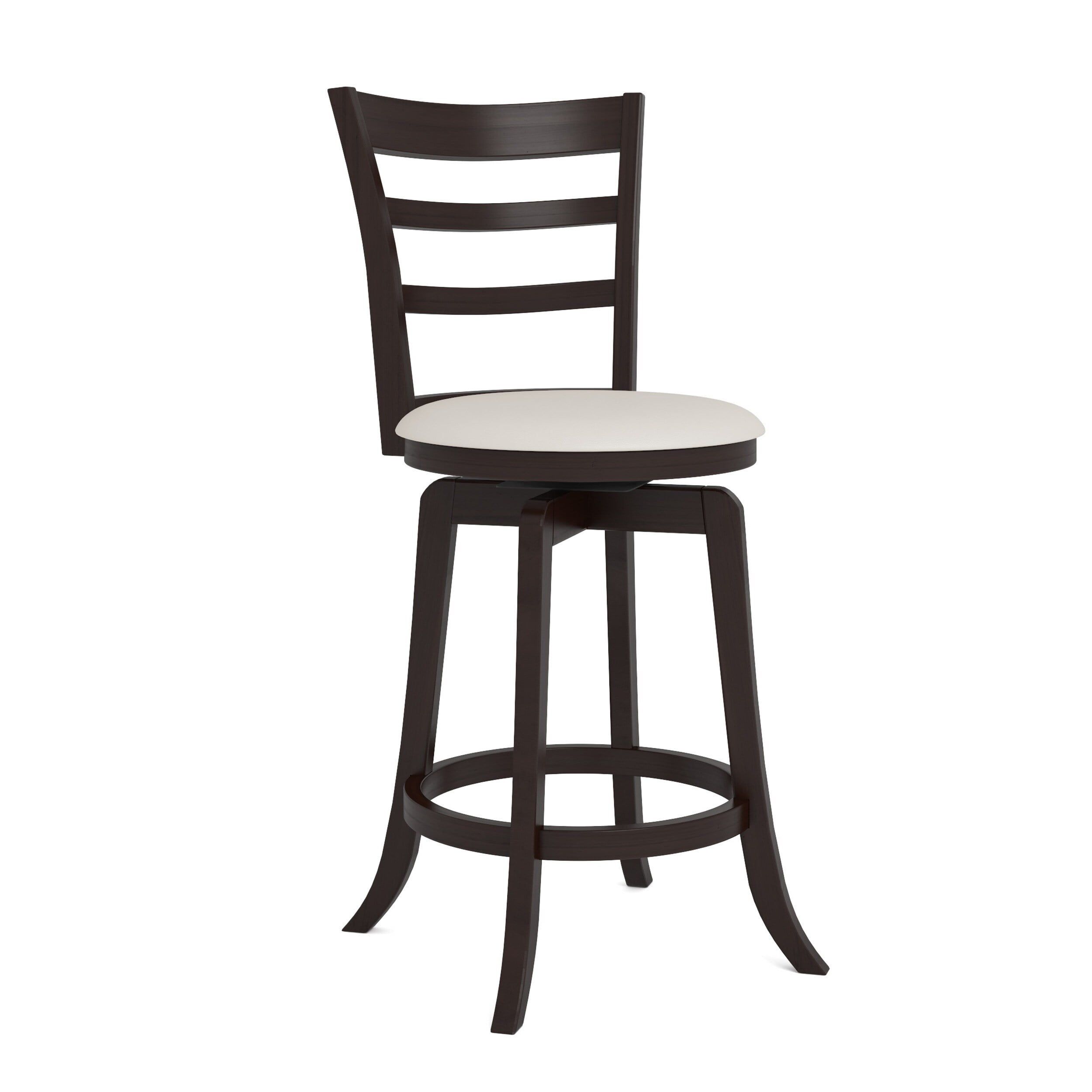 Espresso Wood Swivel Bar Stool with White Leatherette Seat