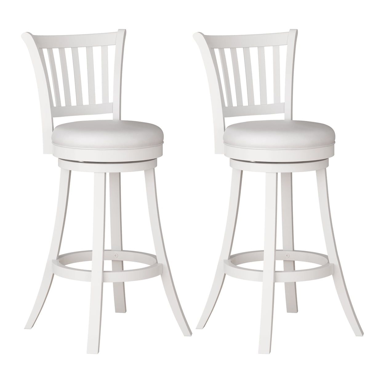 Sleek White Faux Leather 35" Swivel Barstool Duo