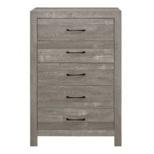 Gray Transitional Chest with 5 Drawers and Black Metal Hardware