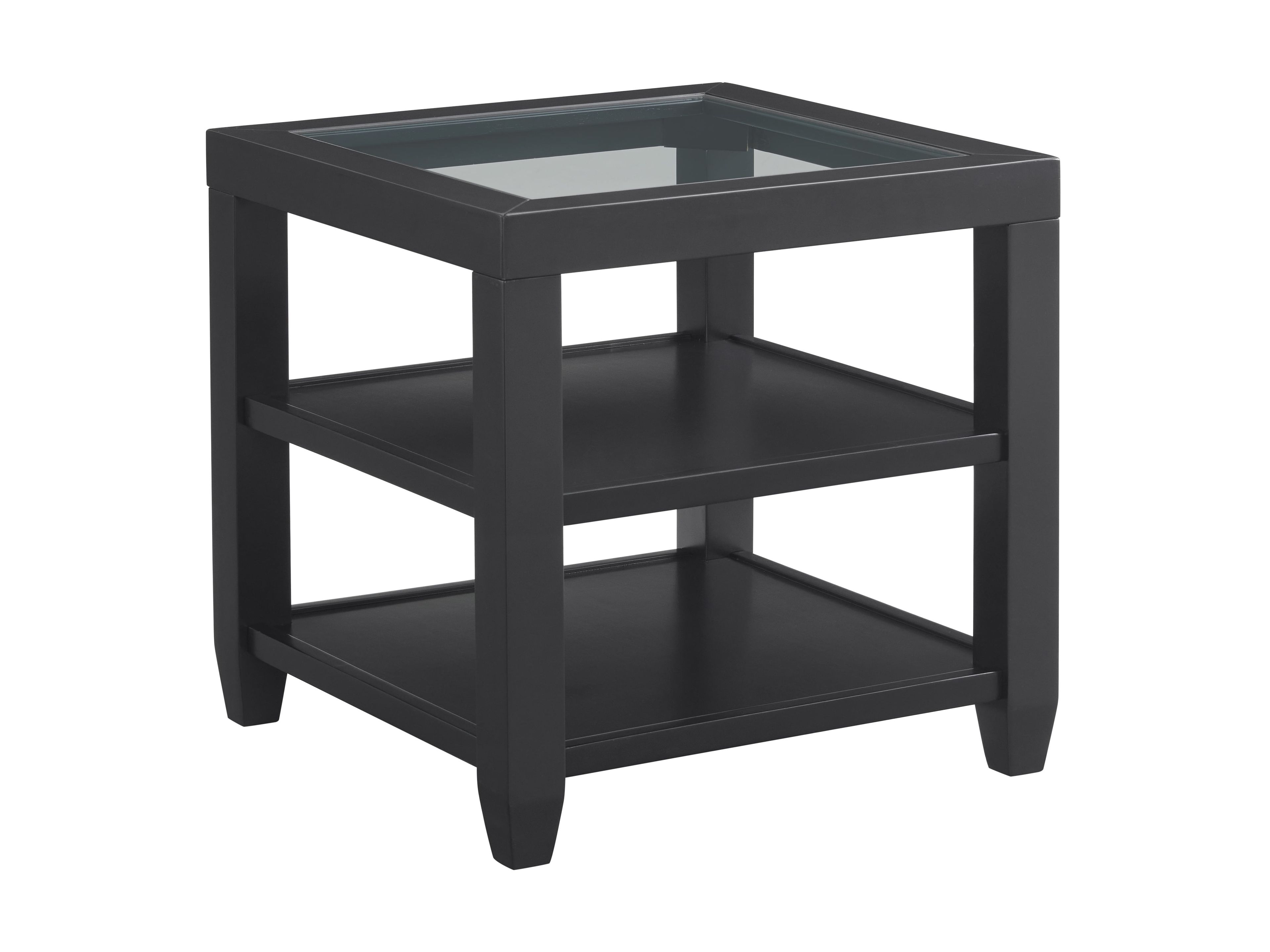 Cordero Black Wood and Glass End Table with Shelves