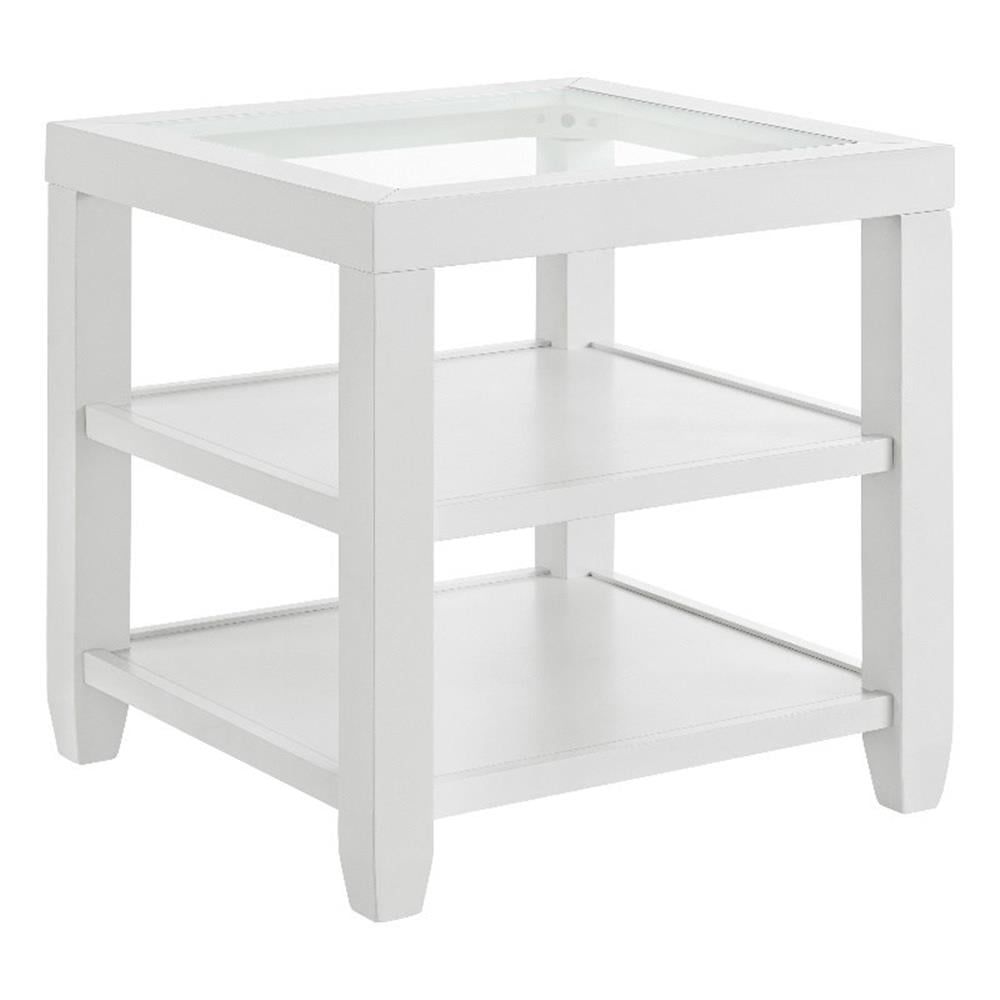 Cordero 24" White Wood and Glass End Table with Shelves