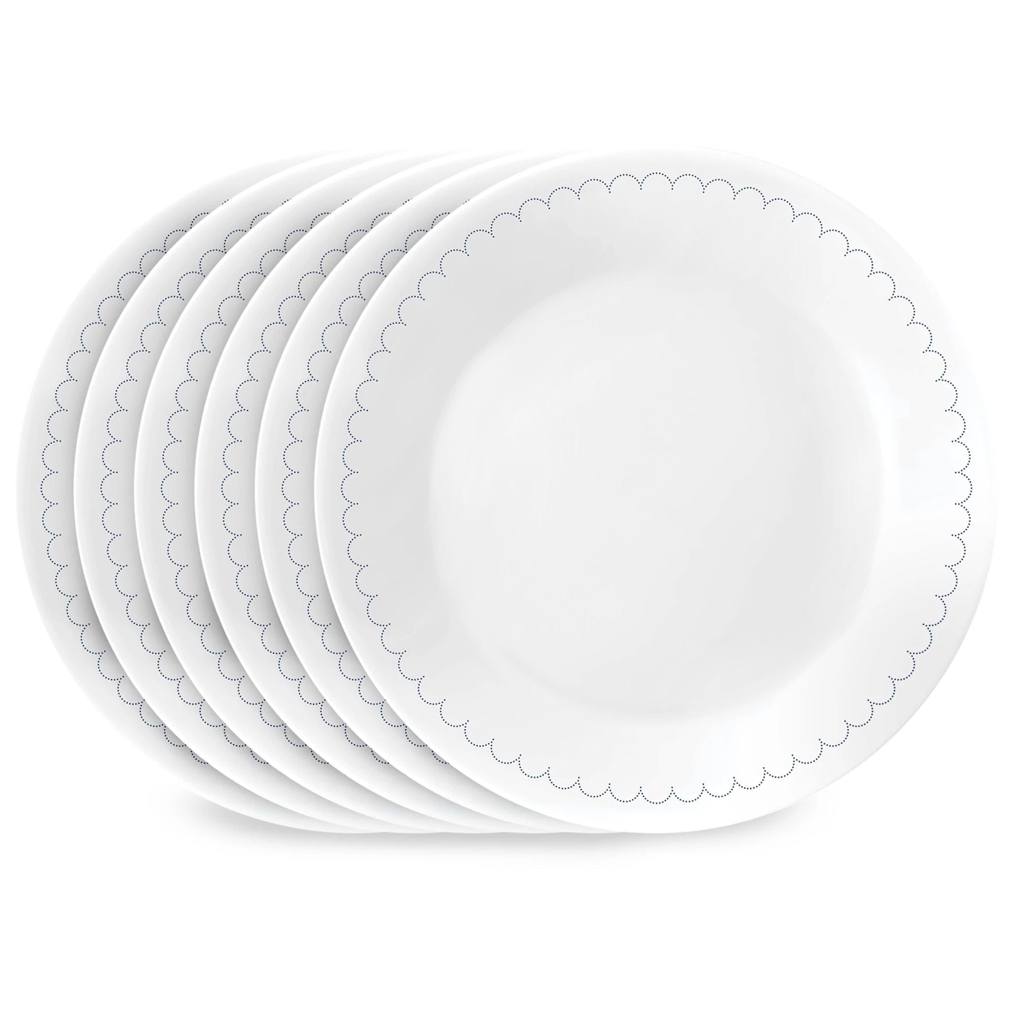 Caspian Lace 8.5" White and Navy Glass Salad Plates Set