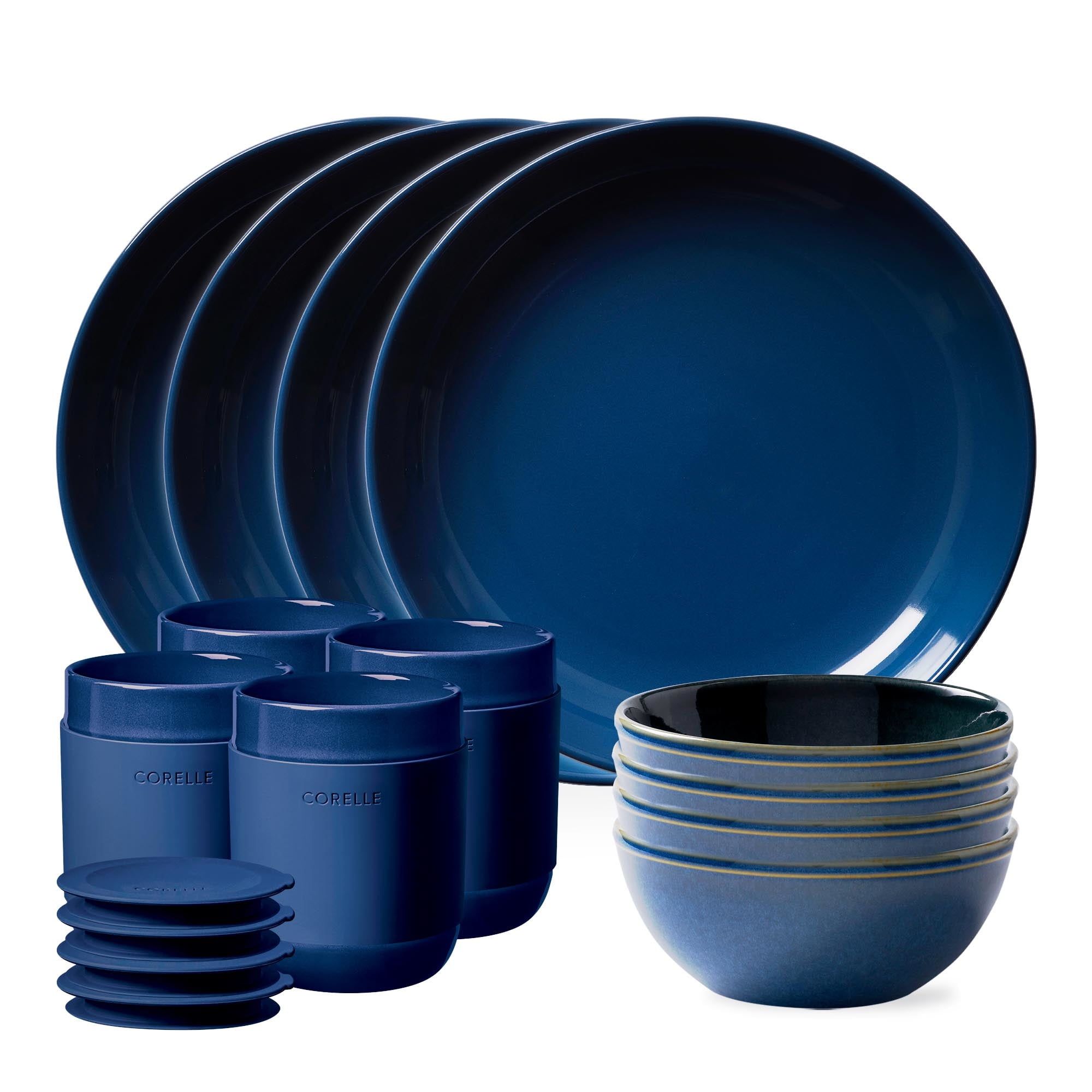 Navy Ceramic 16-Piece Outdoor Dinnerware Set, Service for 4