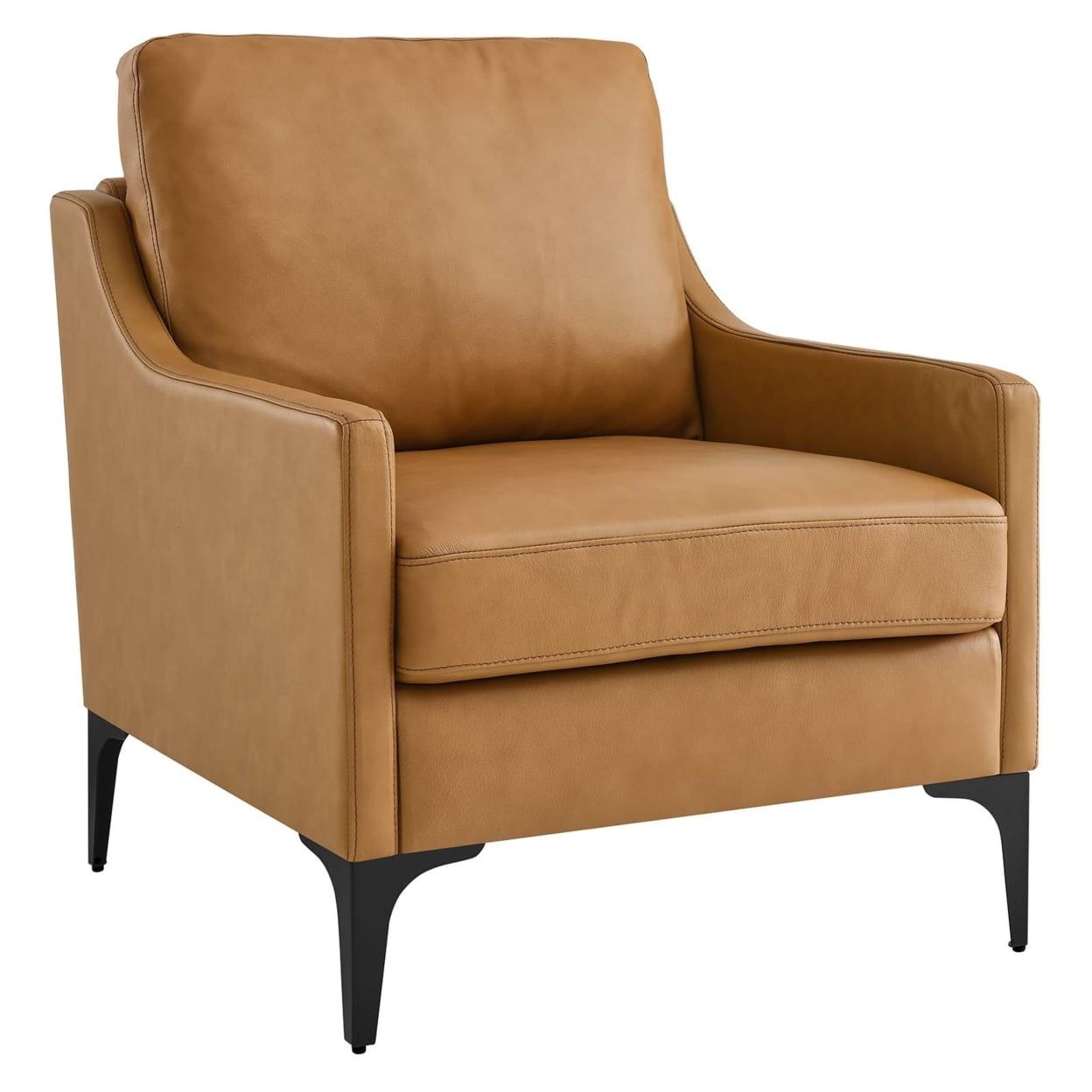 Corland Tan Leather Accent Chair with Sleek Metal Legs