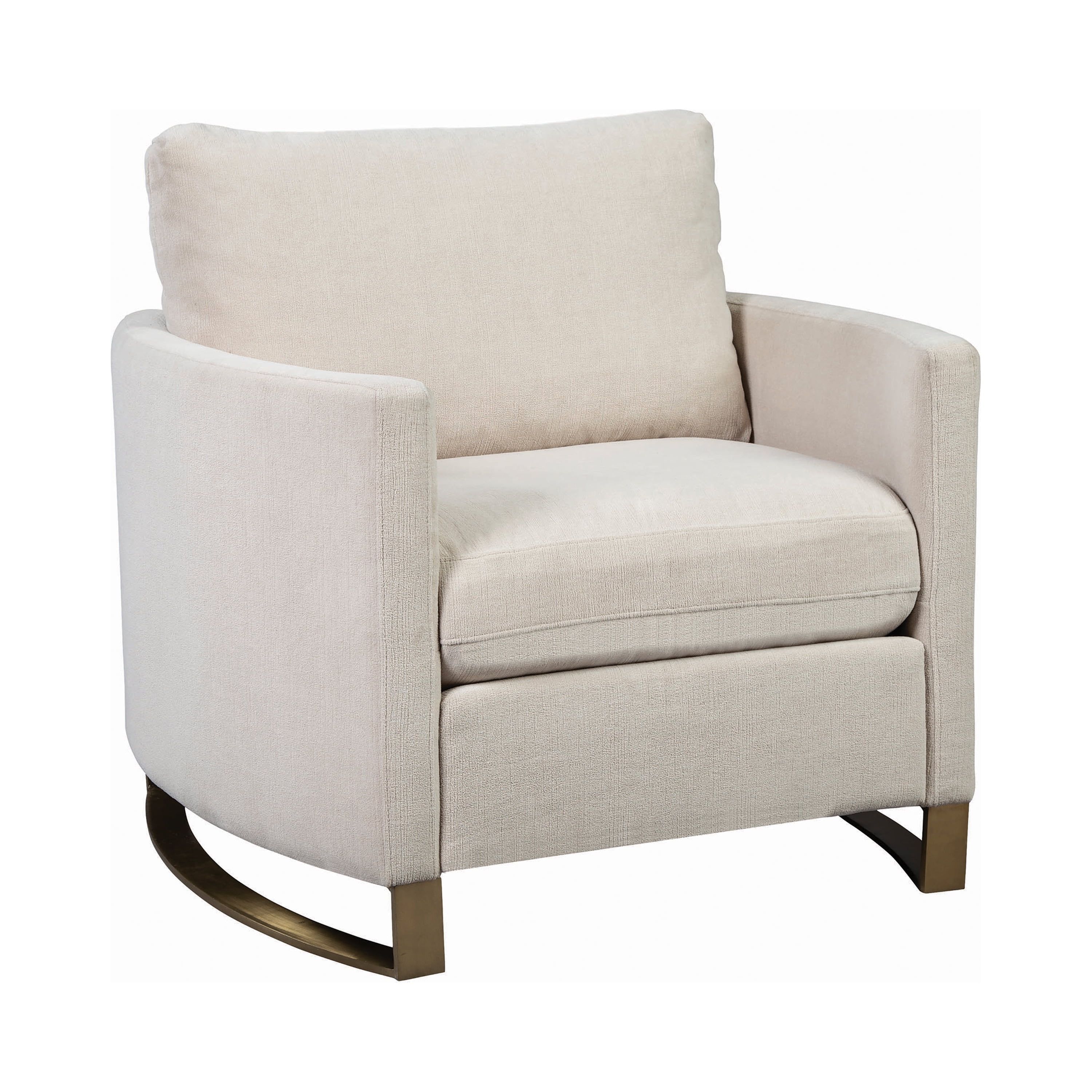 Beige Velvet Transitional Stationary Armchair with Brass Accents