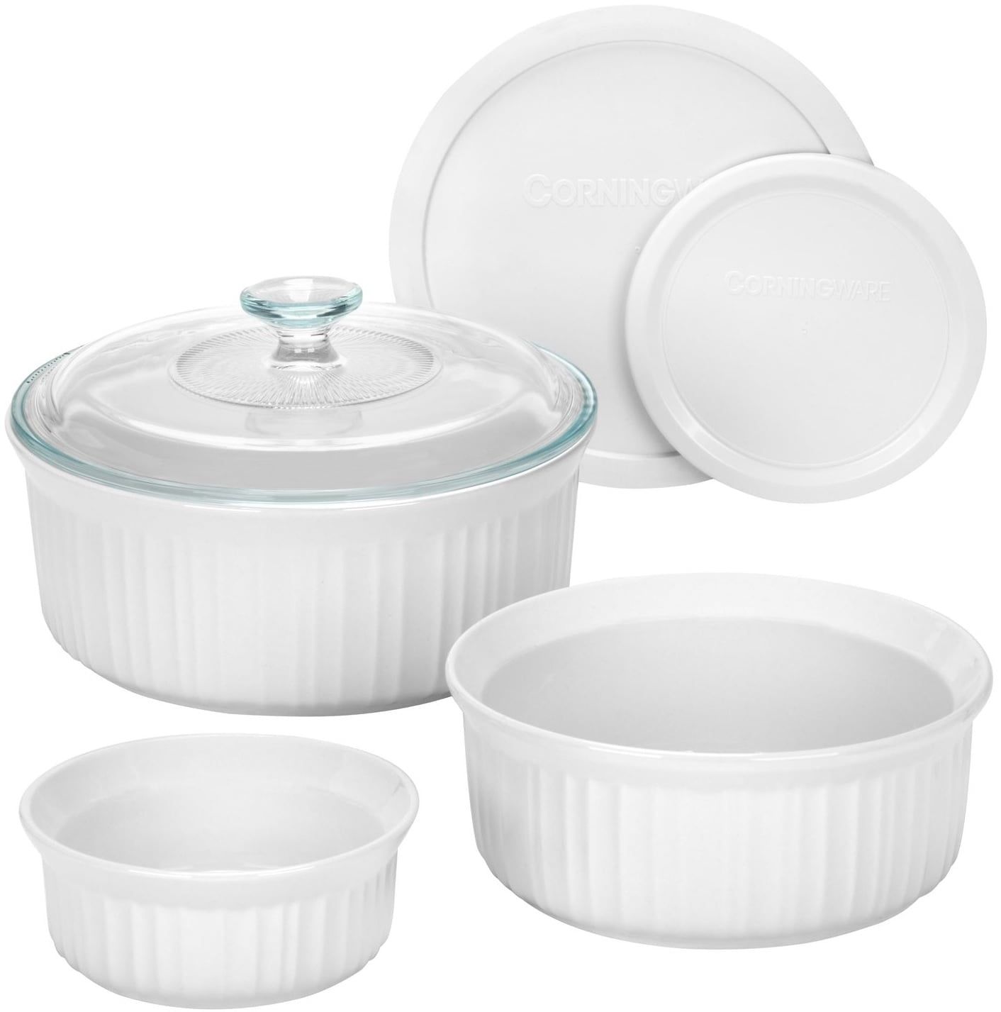 White Stoneware 6-Piece Bakeware Set with Glass and Plastic Lids