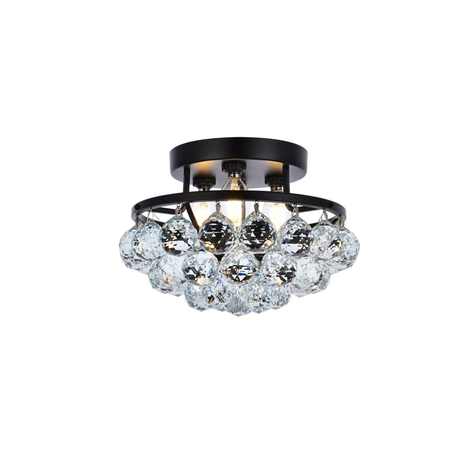 Corona 10" Matte Black and Crystal Flush Mount Light